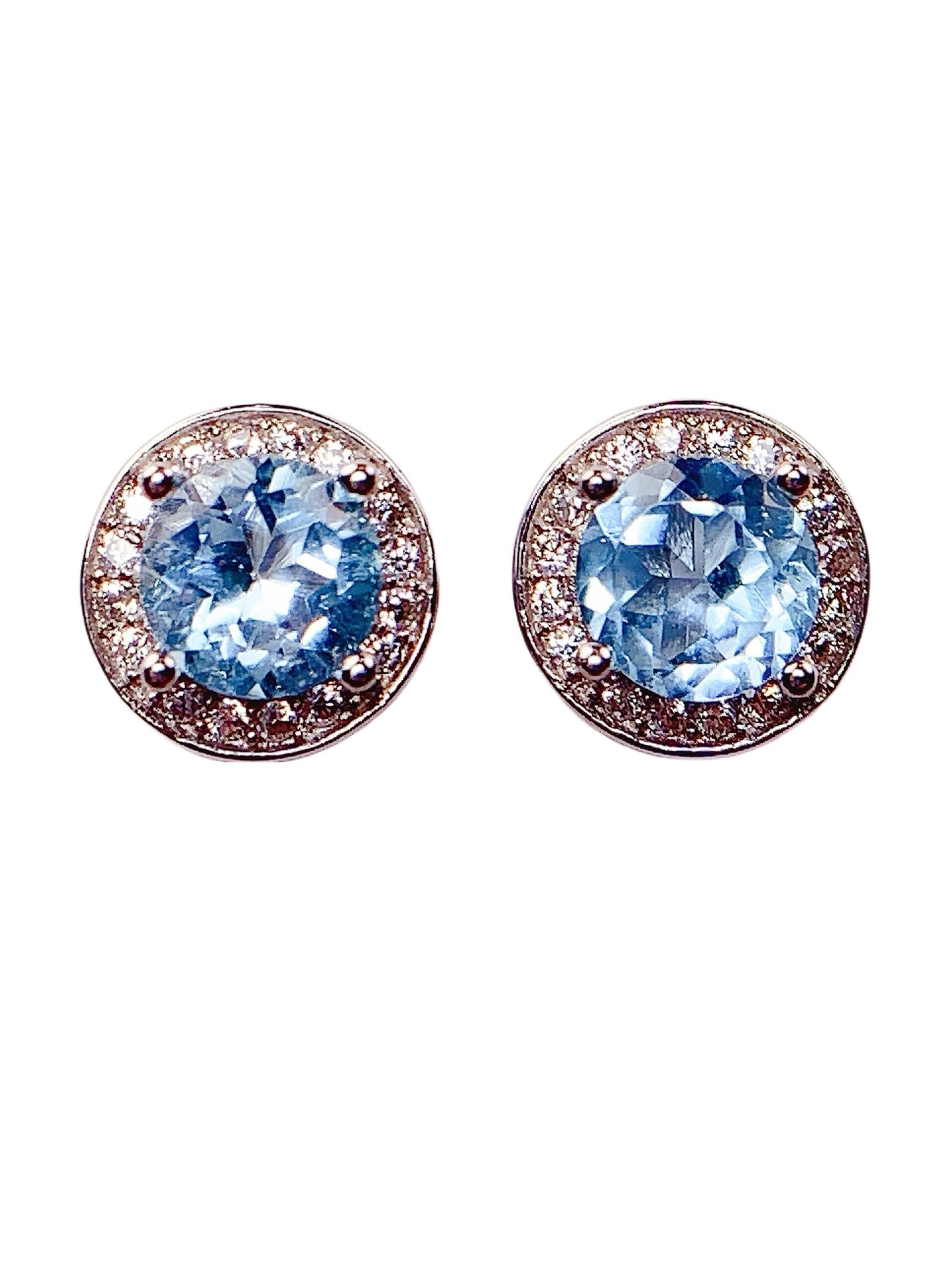 6mm Grade AAA Genuine Natural Sky Blue Topaz faceted round Cut 18k Gold Plated S 925 Sterling Silver Earring
