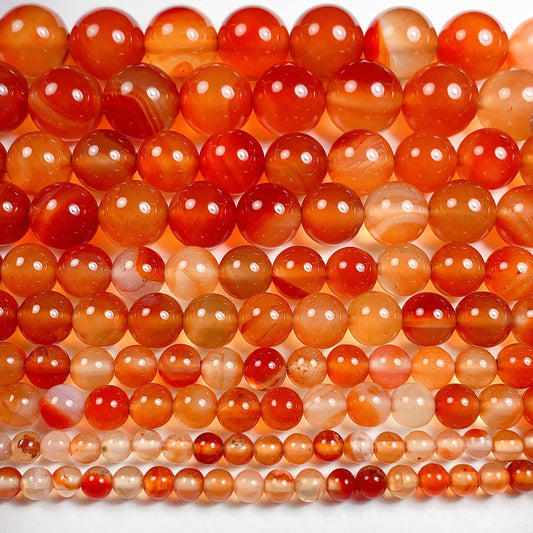 Deep Orange Agate Beads: Natural Smooth Round Gemstone Strand