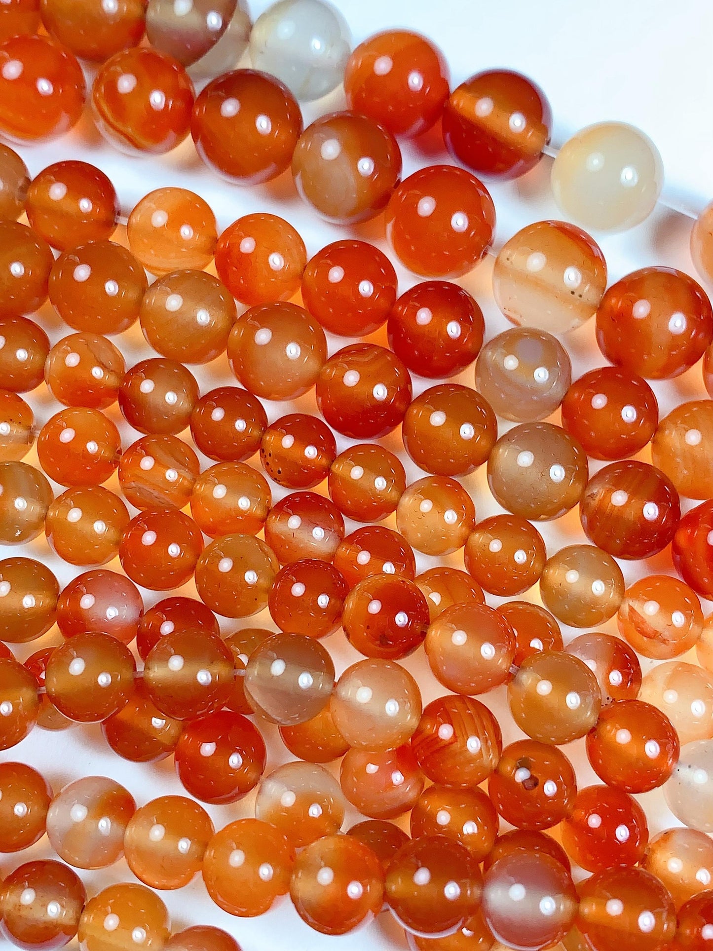 Deep Orange Agate Beads: Natural Smooth Round Gemstone Strand