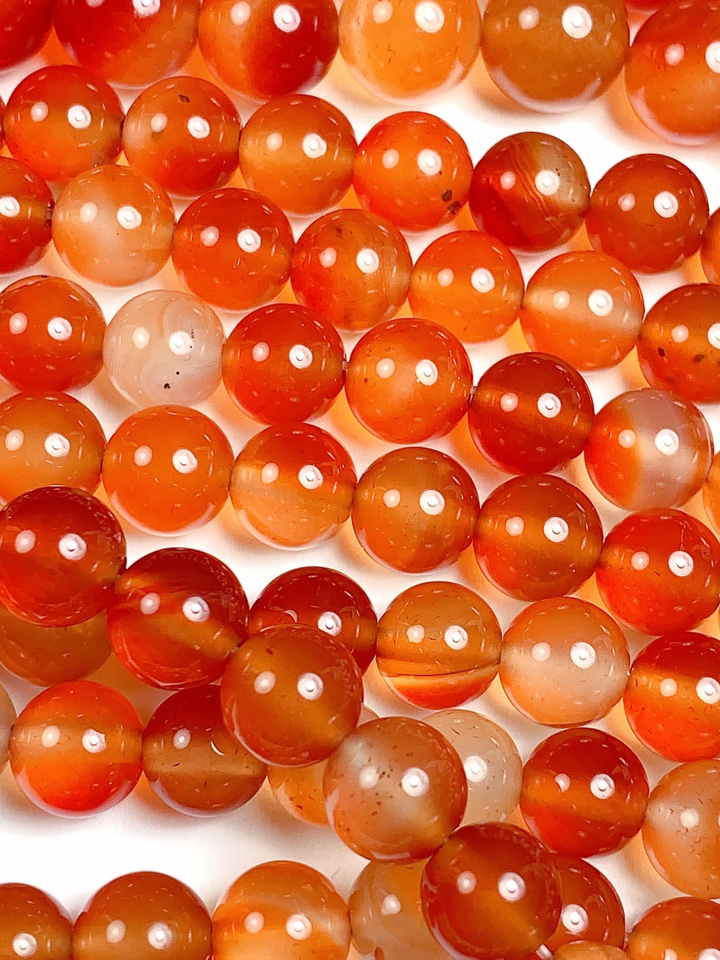 Deep Orange Agate Beads: Natural Smooth Round Gemstone Strand