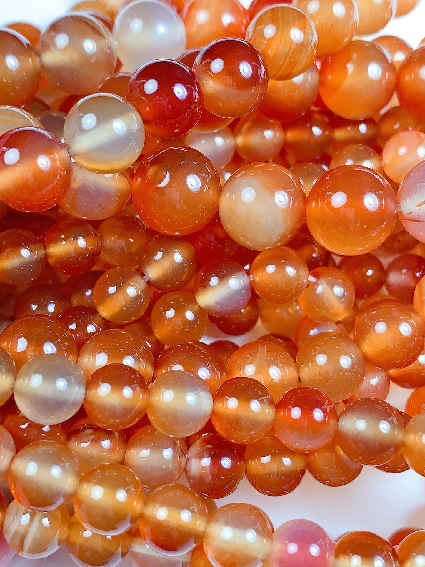 Deep Orange Agate Beads: Natural Smooth Round Gemstone Strand