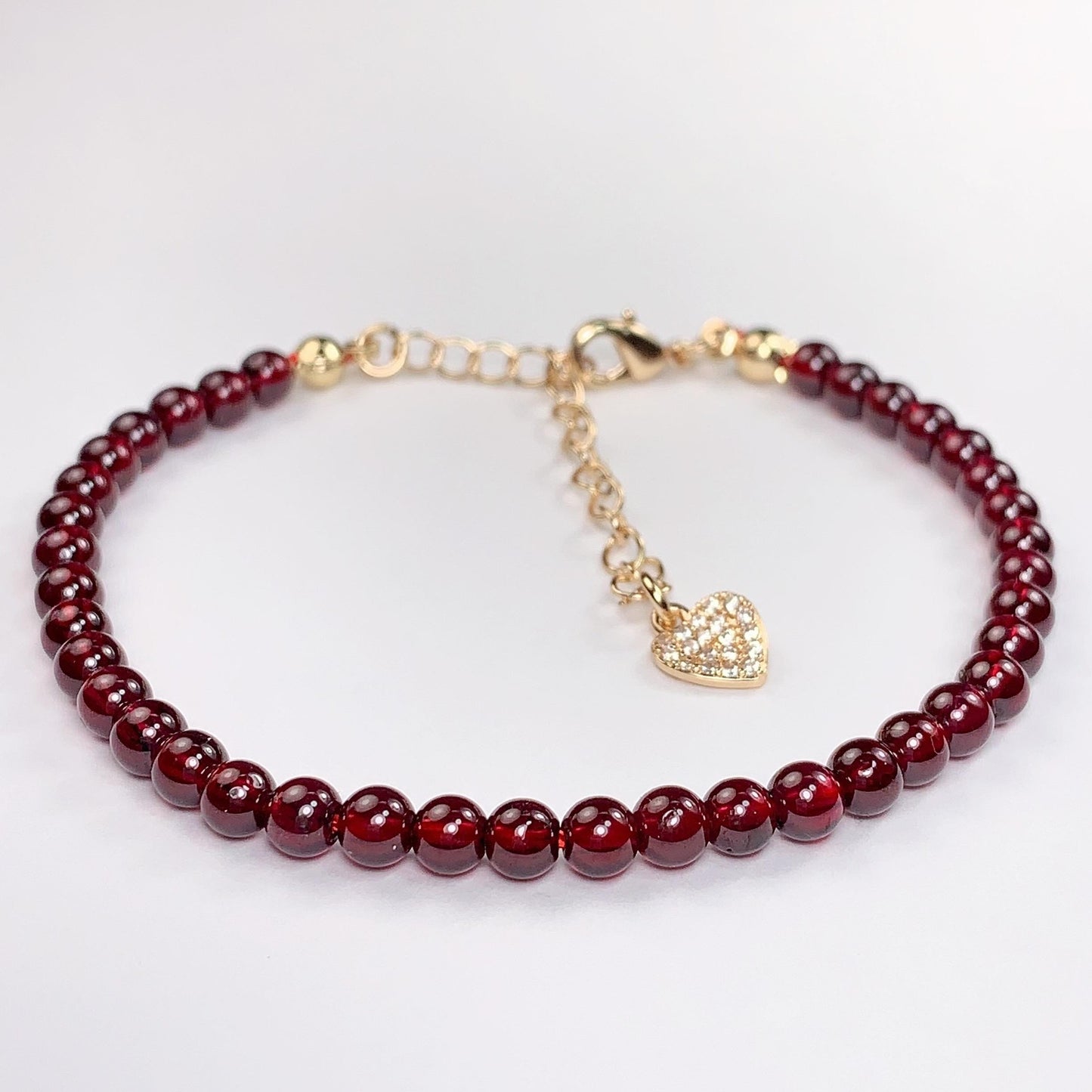 Red Garnet Bracelet: 14K Gold Filled Heart, January Birthstone
