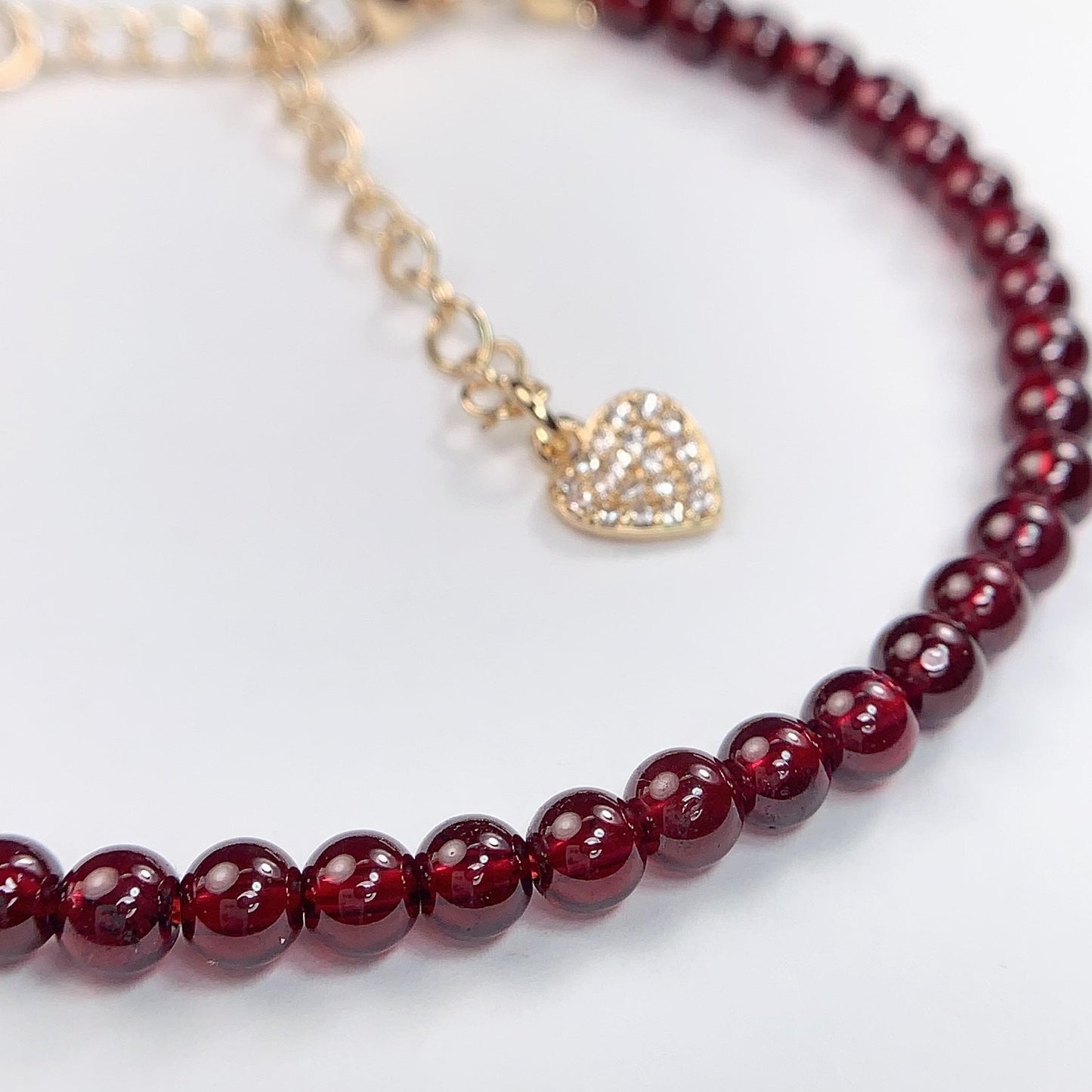 Red Garnet Bracelet: 14K Gold Filled Heart, January Birthstone