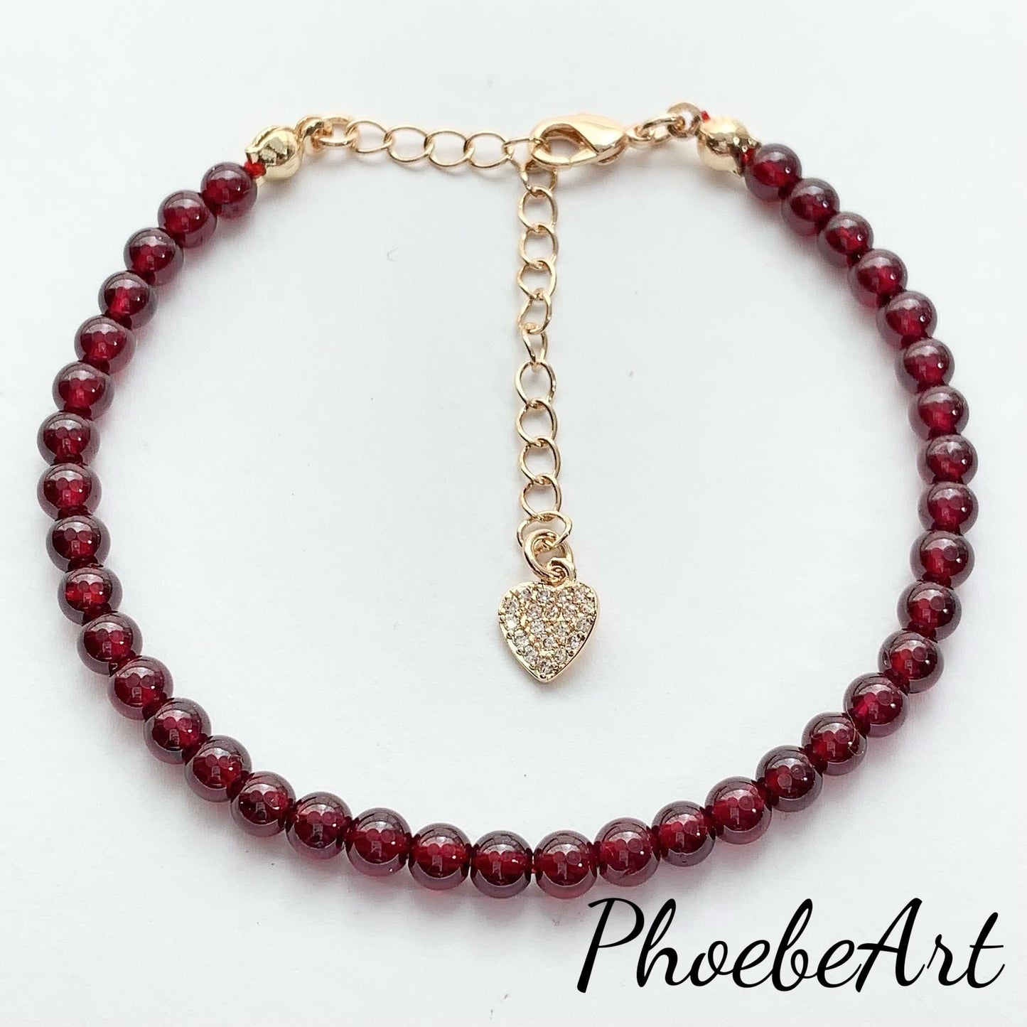 Red Garnet Bracelet: 14K Gold Filled Heart, January Birthstone
