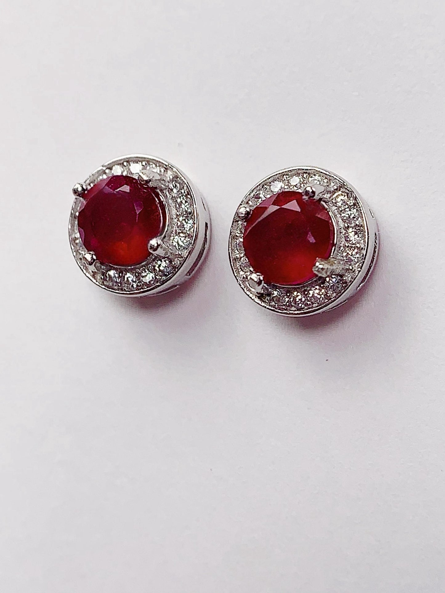 Natural Genuine Red Ruby ( heated) Earrings: 18k Gold Plated Sterling Silver, 5.5mm Round Cut