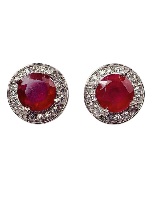 Natural Genuine Red Ruby ( heated) Earrings: 18k Gold Plated Sterling Silver, 5.5mm Round Cut