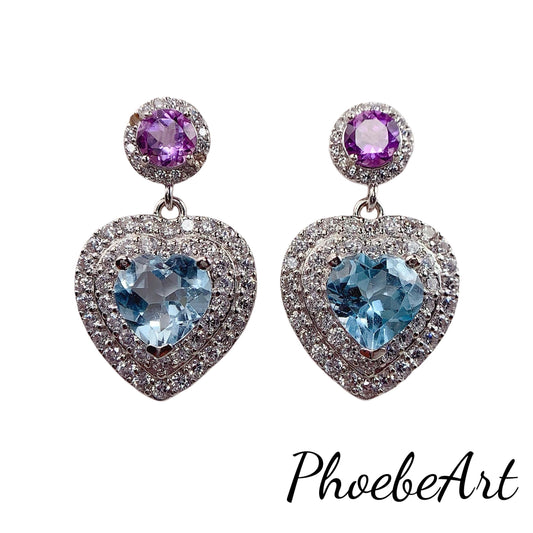 Sky Blue Topaz Heart Earrings: Amethyst, 18k Gold Plated Sterling Silver