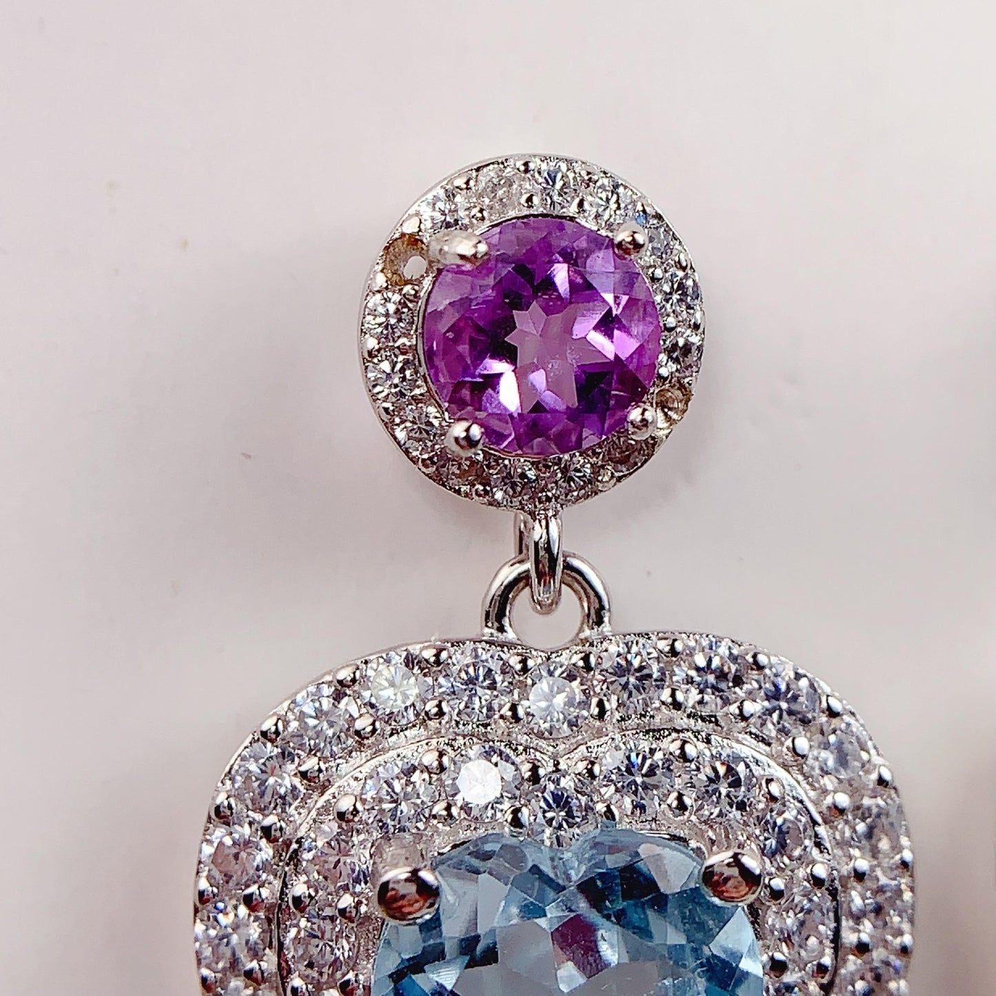 Sky Blue Topaz Heart Earrings: Amethyst, 18k Gold Plated Sterling Silver