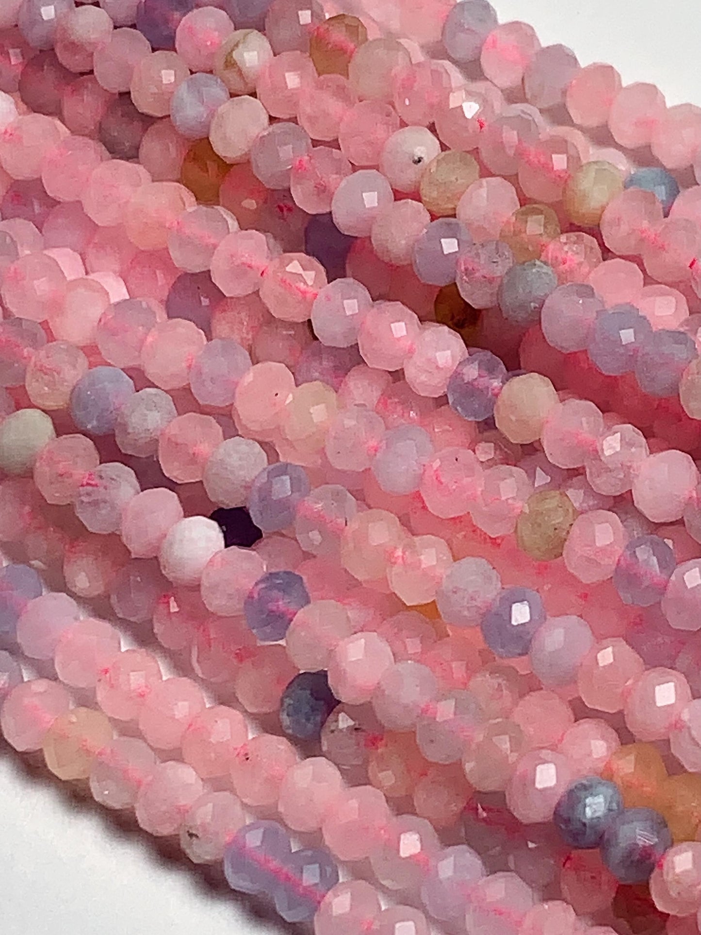 Aquamarine Morganite Rondelle Beads: Natural Gemstone Strand 3mm-4mm