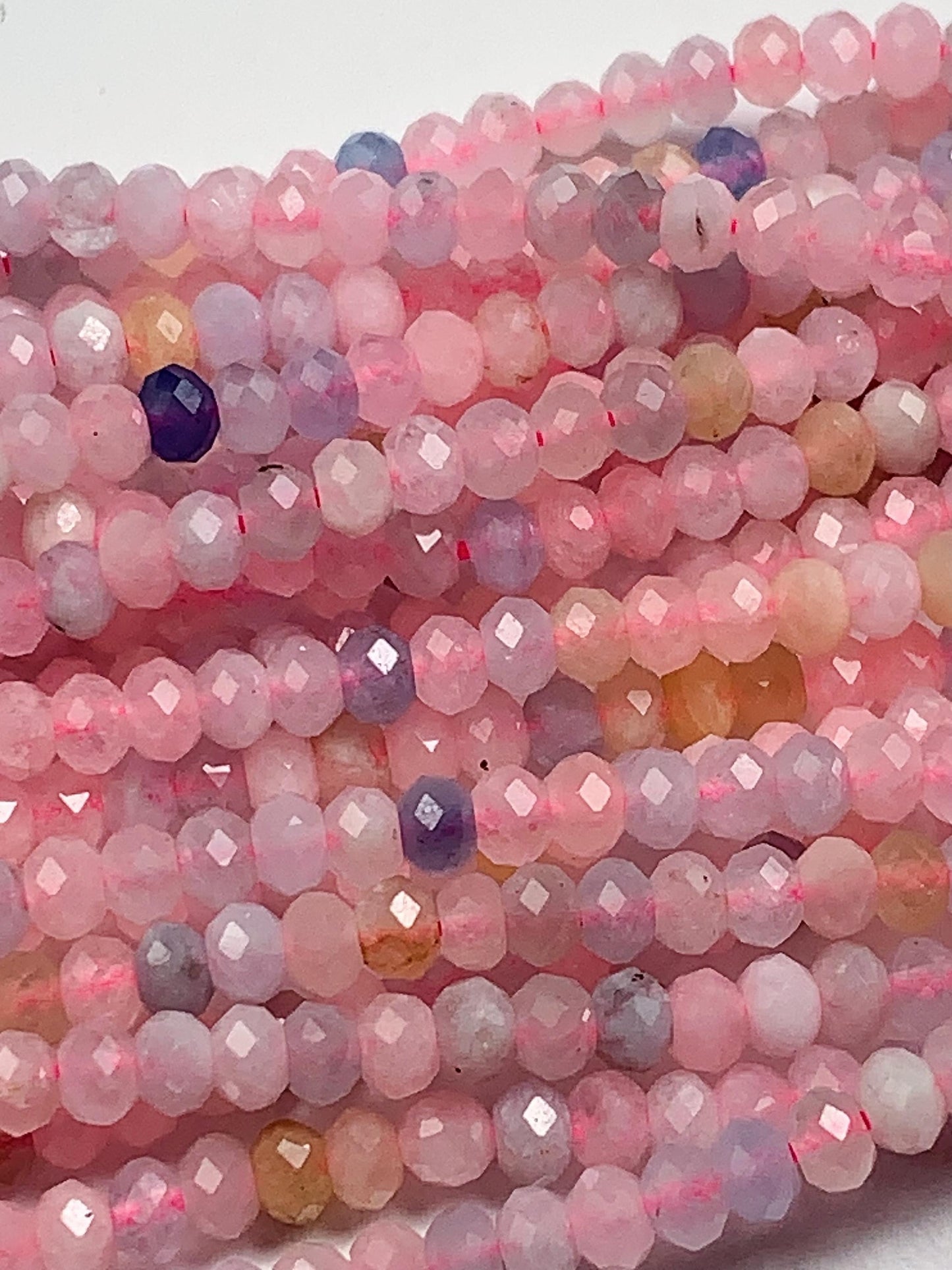 Aquamarine Morganite Rondelle Beads: Natural Gemstone Strand 3mm-4mm