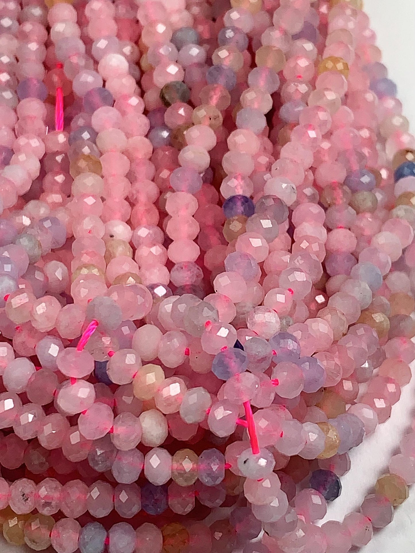 Aquamarine Morganite Rondelle Beads: Natural Gemstone Strand 3mm-4mm