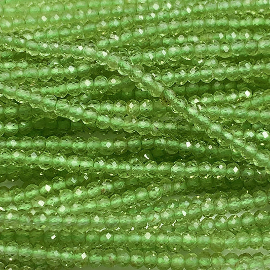 AAA Green Peridot Faceted Rondelle Beads: 2x3mm, 15.5" Strand