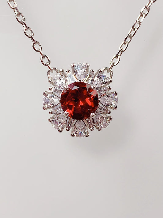 Red Garnet Sterling Silver Pendant Necklace: 18K Gold Plated, 6mm Round Cut