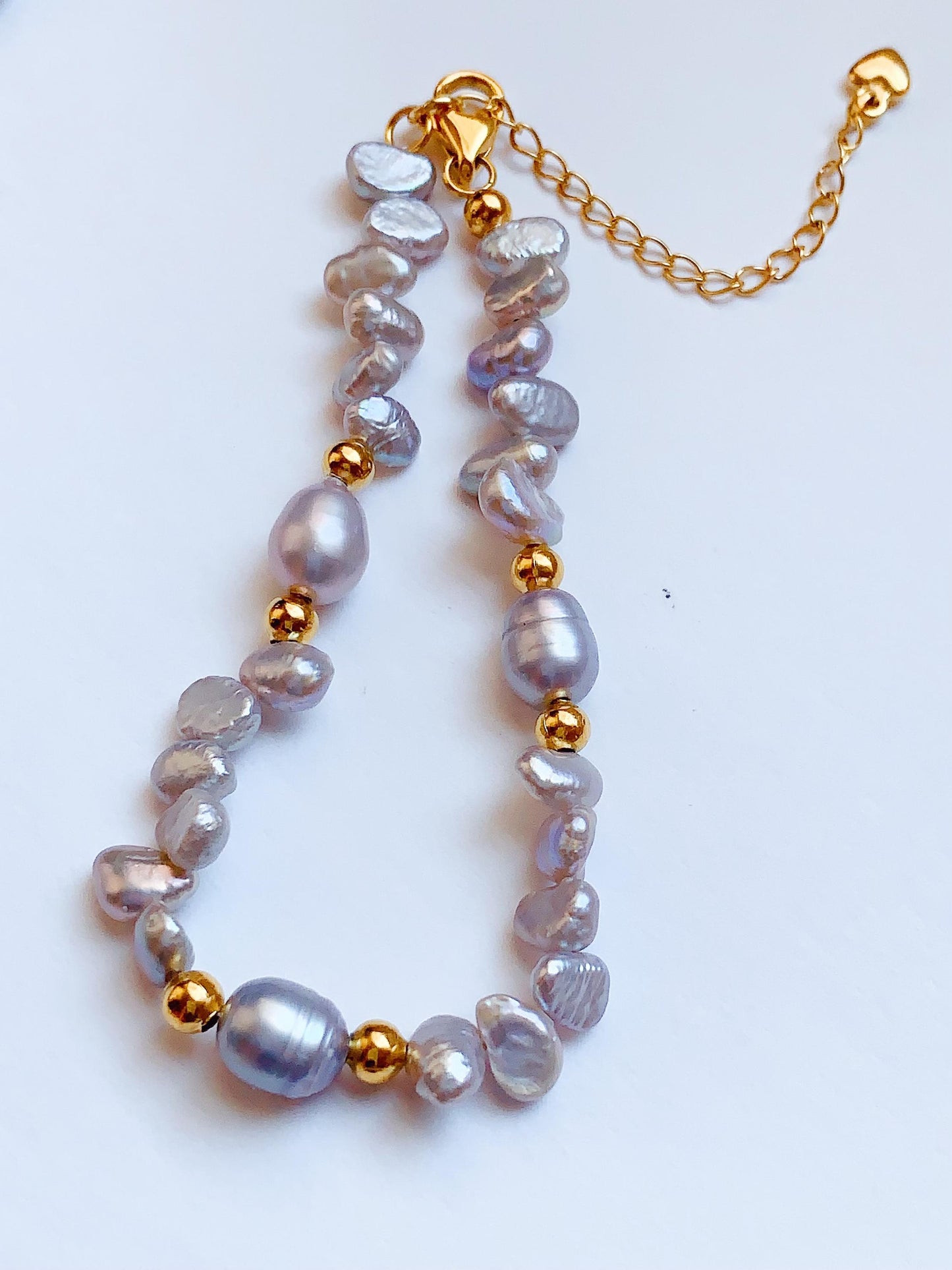 Gray Freshwater Pearl Jewelry Set: 18k Gold Plated Necklace, Bracelet & Earrings