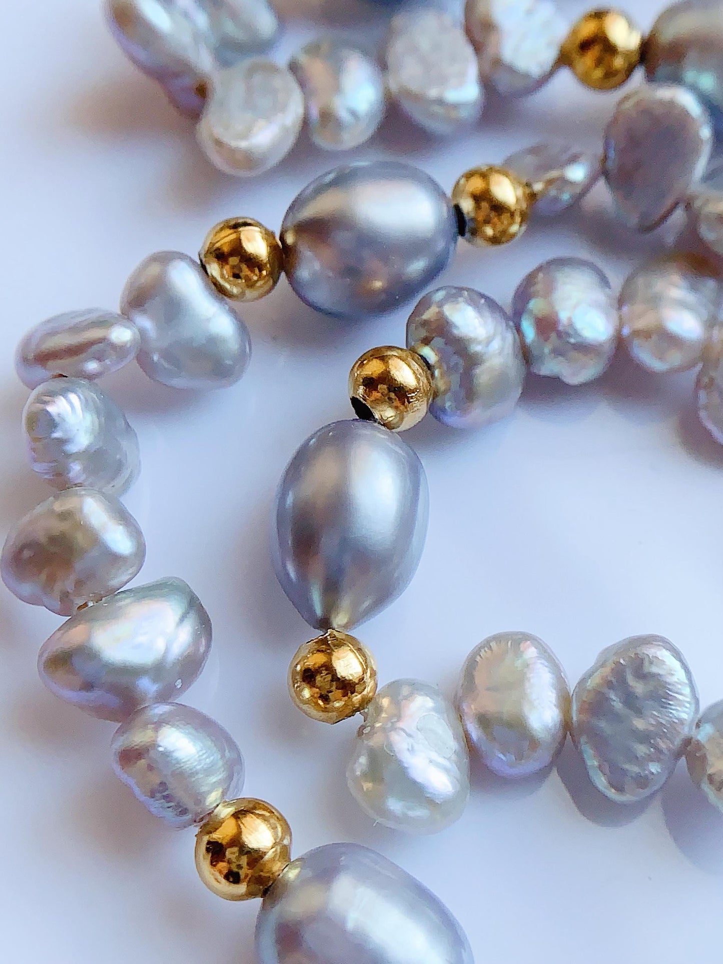Gray Freshwater Pearl Jewelry Set: 18k Gold Plated Necklace, Bracelet & Earrings