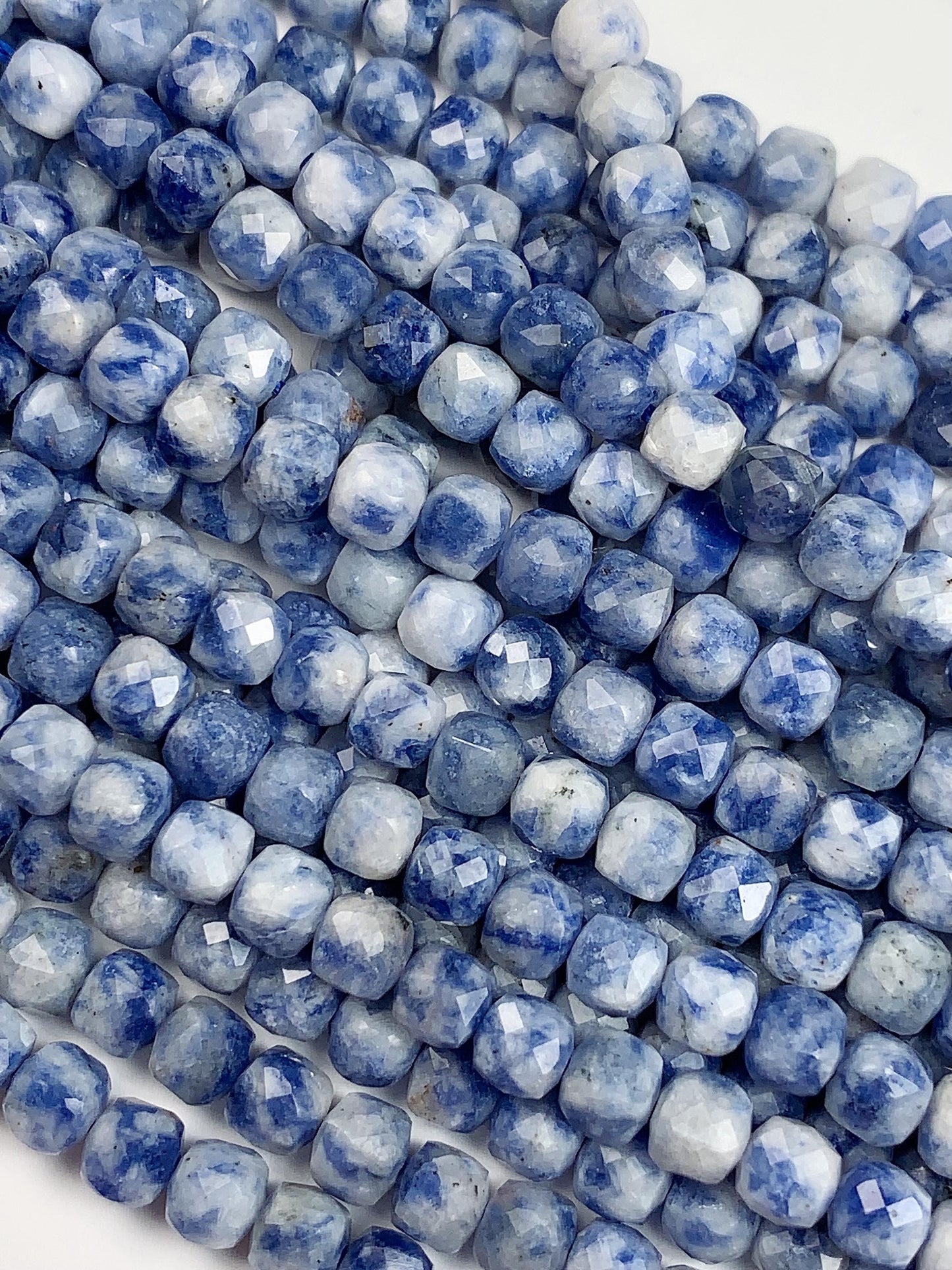 4.5mm + Good Quality Natural Blue Spot Jasper Cube Faceted Square Beads 15.5" Strand