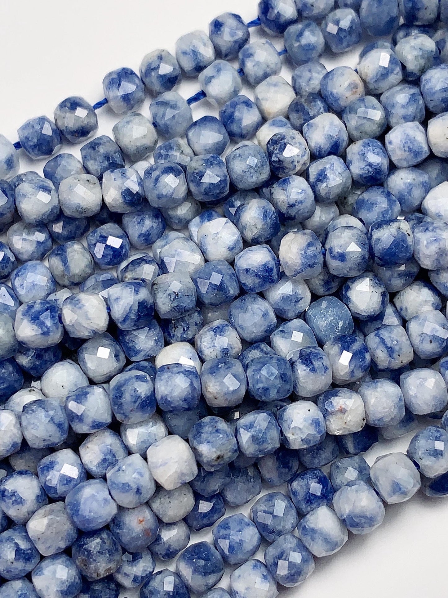 4.5mm + Good Quality Natural Blue Spot Jasper Cube Faceted Square Beads 15.5" Strand