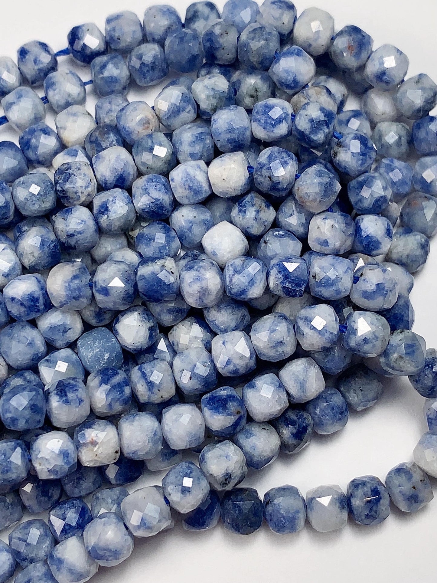4.5mm + Good Quality Natural Blue Spot Jasper Cube Faceted Square Beads 15.5" Strand