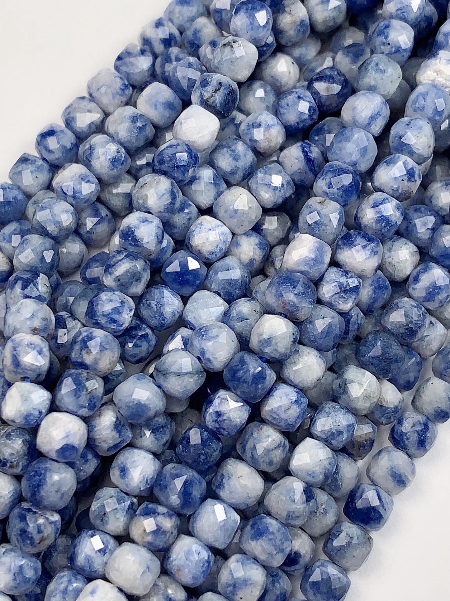 4.5mm + Good Quality Natural Blue Spot Jasper Cube Faceted Square Beads 15.5" Strand