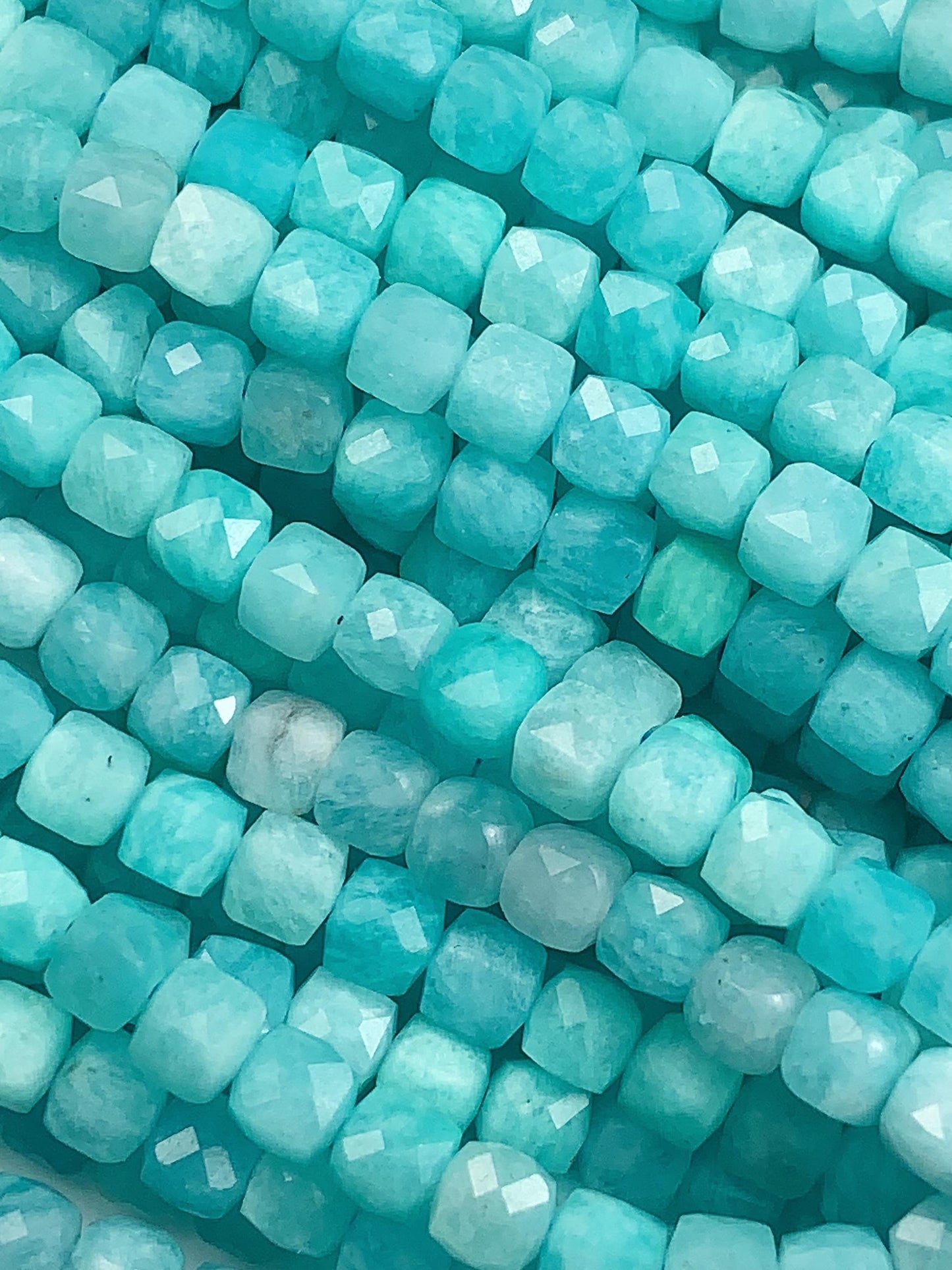Natural Blue Amazonite Cube Beads: 4.5mm Square Gemstone Strand