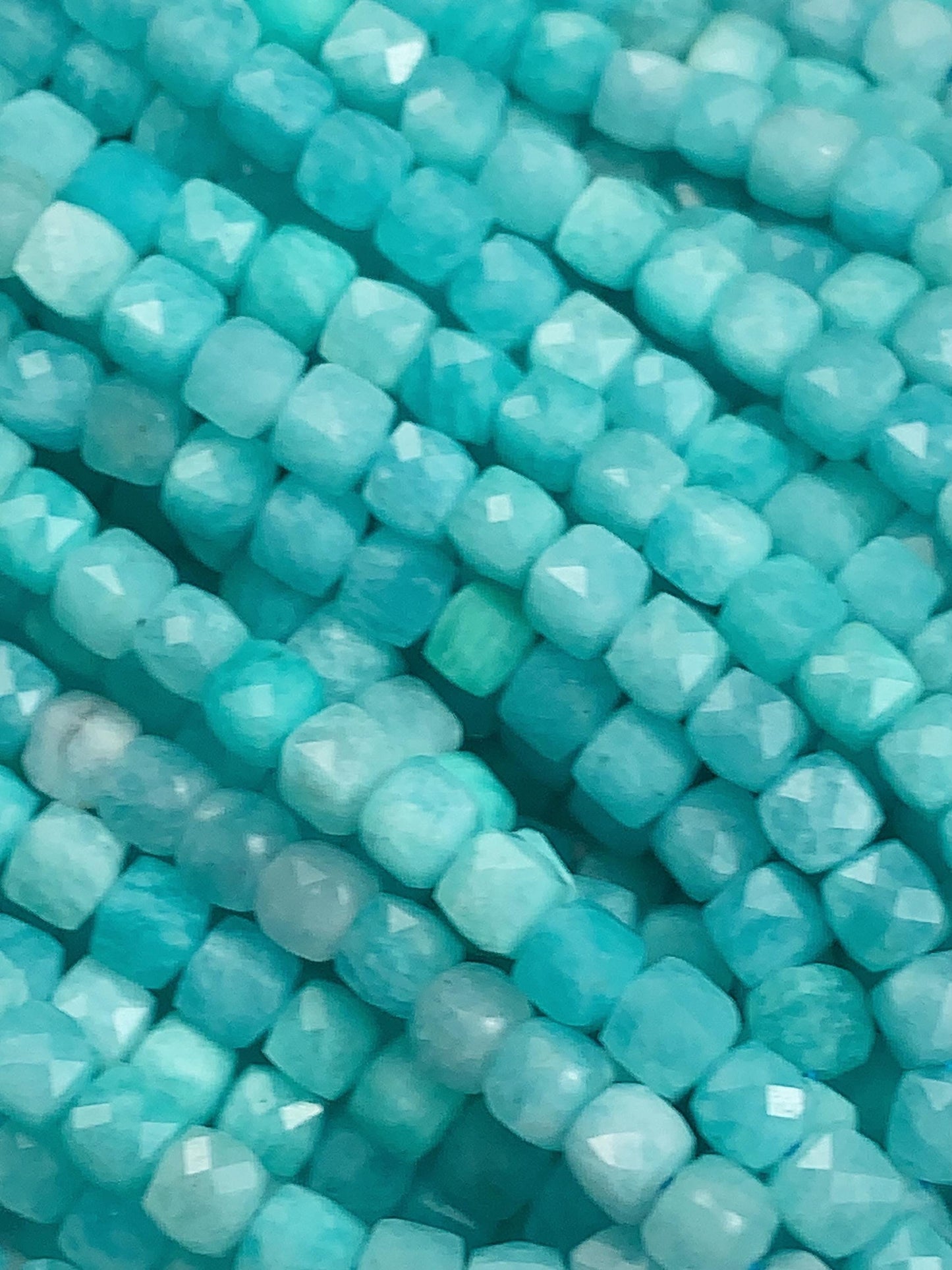 Natural Blue Amazonite Cube Beads: 4.5mm Square Gemstone Strand
