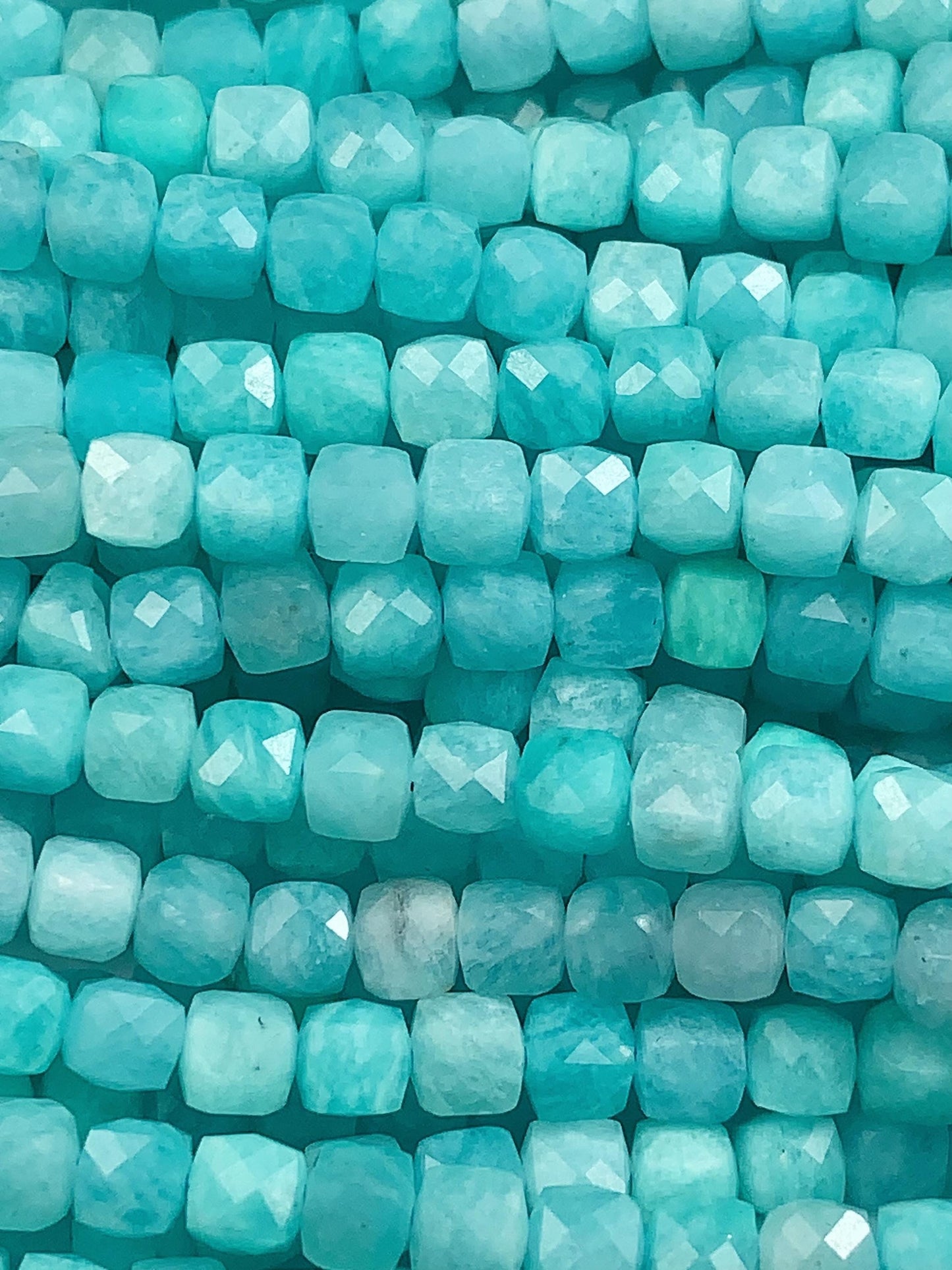 Natural Blue Amazonite Cube Beads: 4.5mm Square Gemstone Strand
