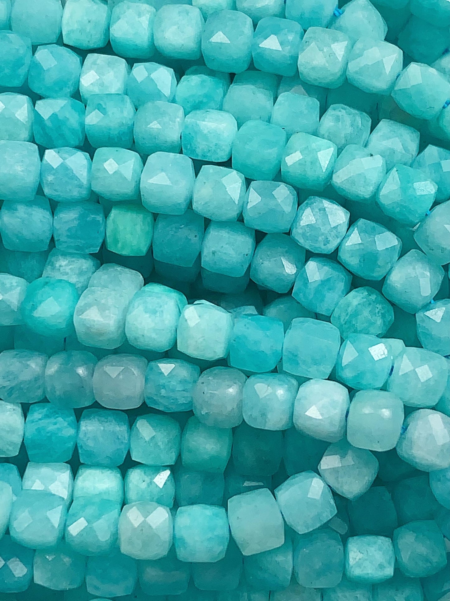 Natural Blue Amazonite Cube Beads: 4.5mm Square Gemstone Strand