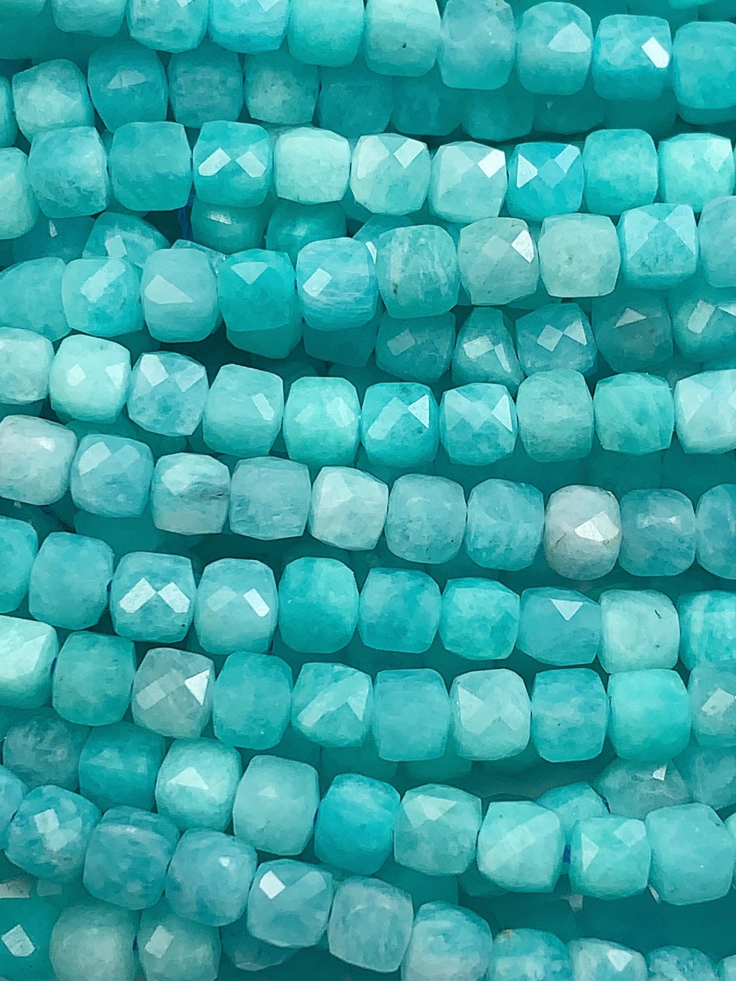 Natural Blue Amazonite Cube Beads: 4.5mm Square Gemstone Strand