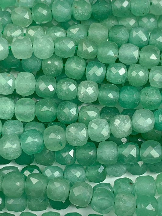 5mm + Good Quality Genuine Natural Green Aventurine Cube Square Beads 15.5" Strand