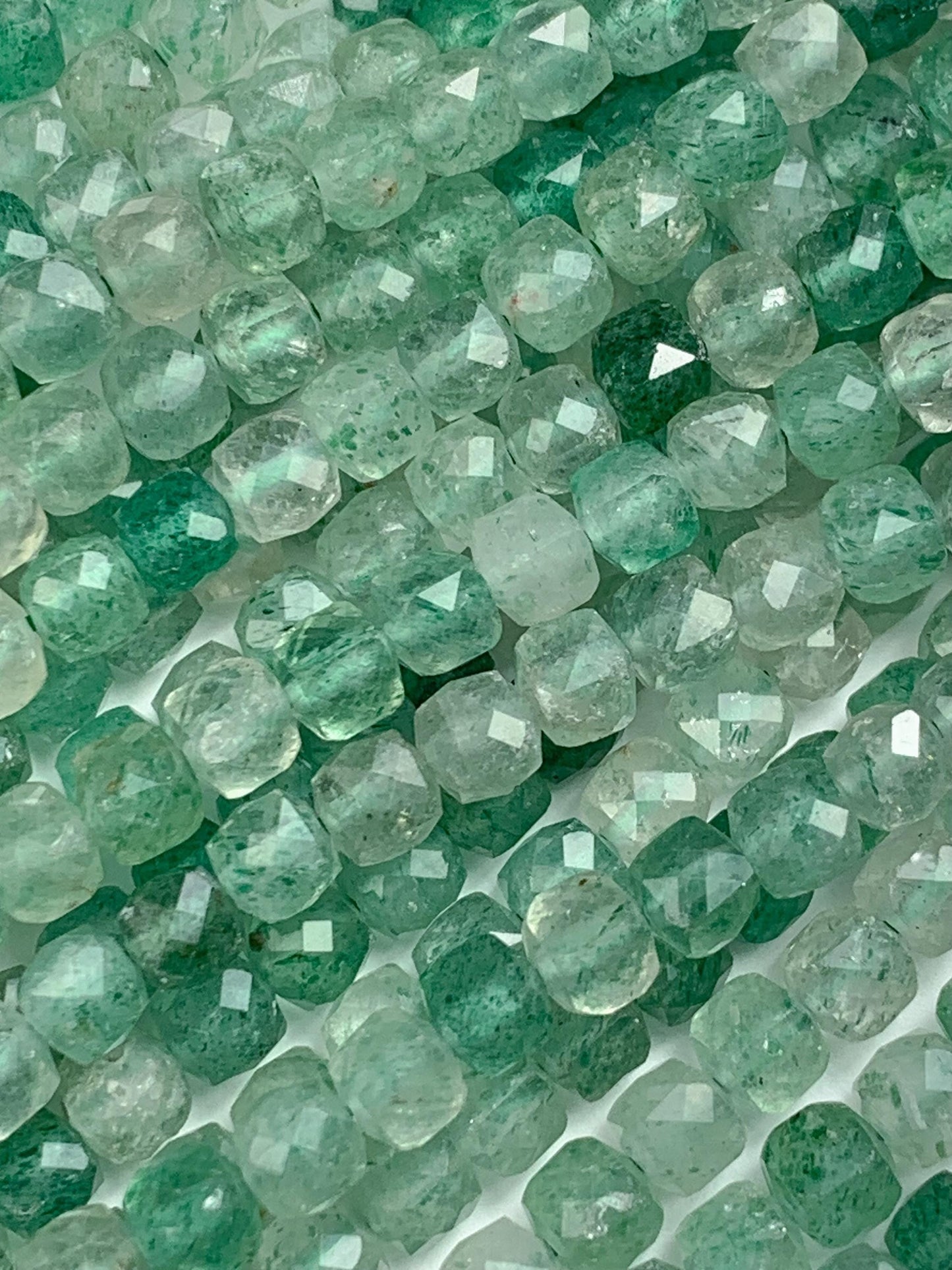 Natural Green Strawberry Quartz Cube Beads: AAA Grade, 4mm Strand