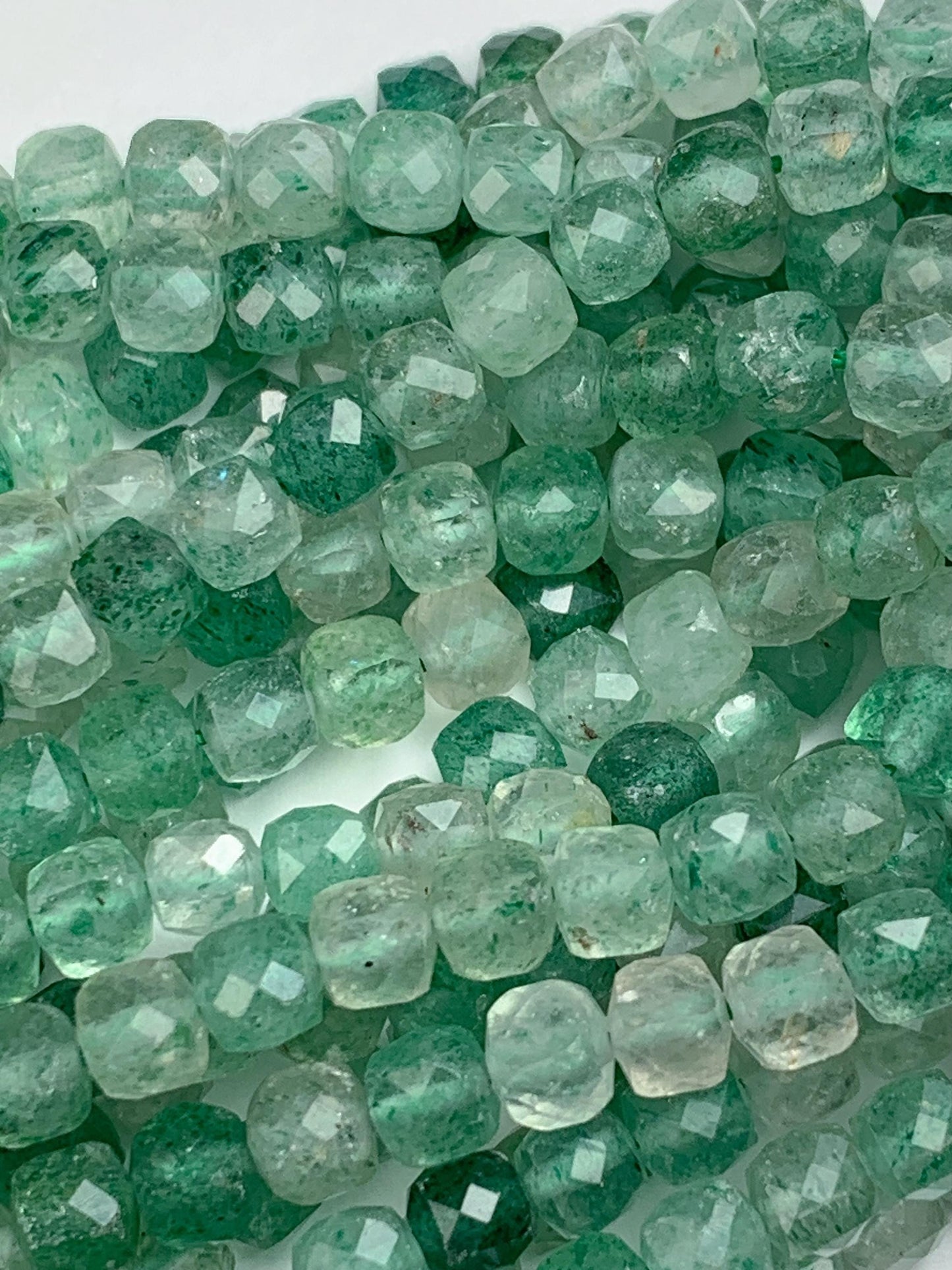Natural Green Strawberry Quartz Cube Beads: AAA Grade, 4mm Strand