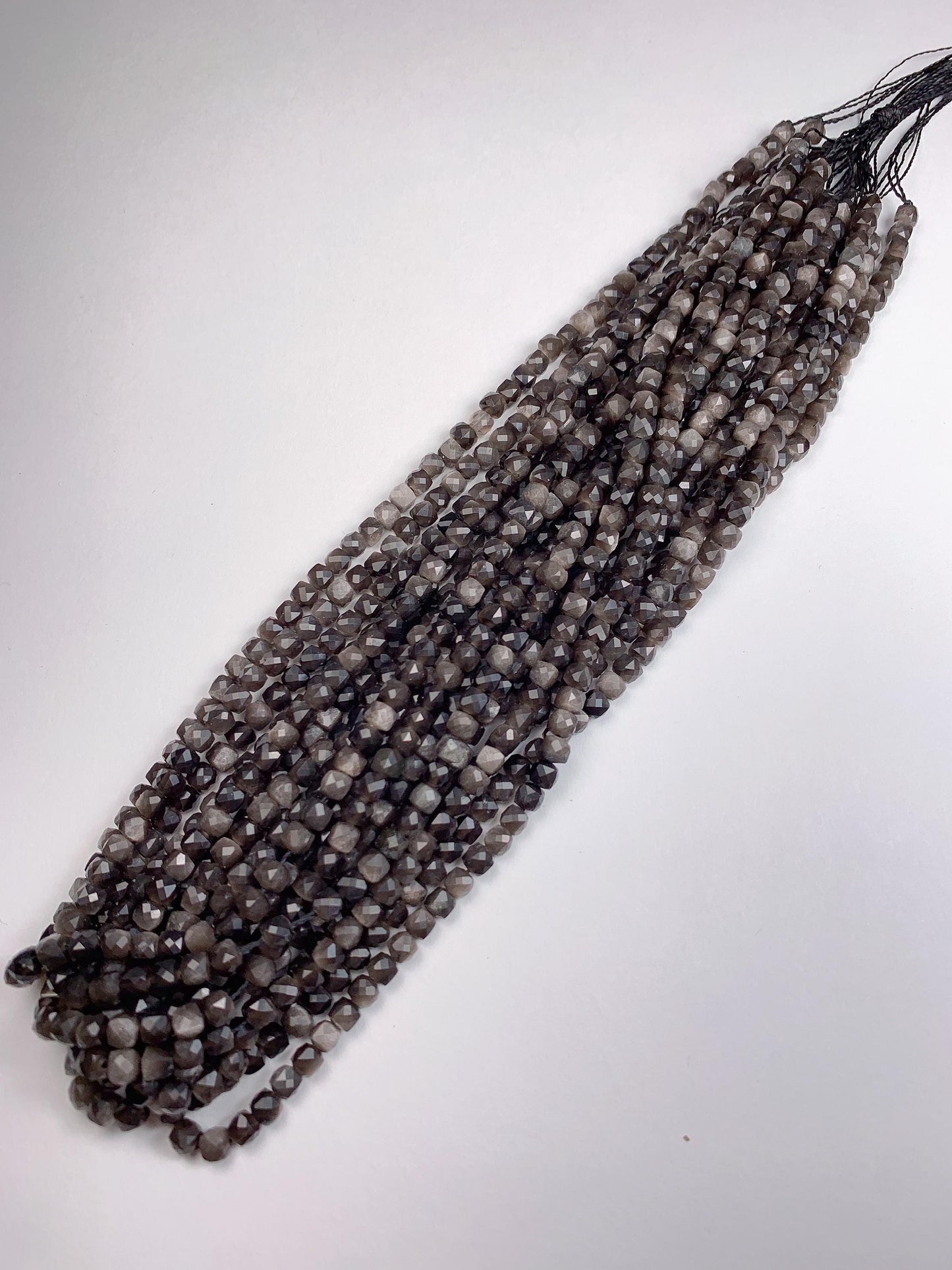 AAA Silver Black Obsidian Cube Beads: Natural Gemstone Strand (15.5")