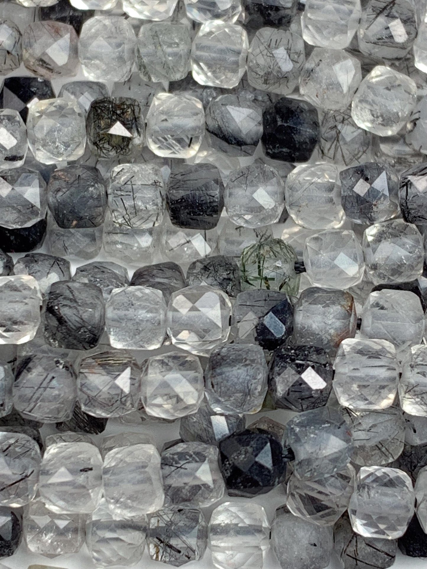 4.5mm AAA Natural Clear Black Rutilated Quartz Faceted Cube Square Beads 15.5 Strand