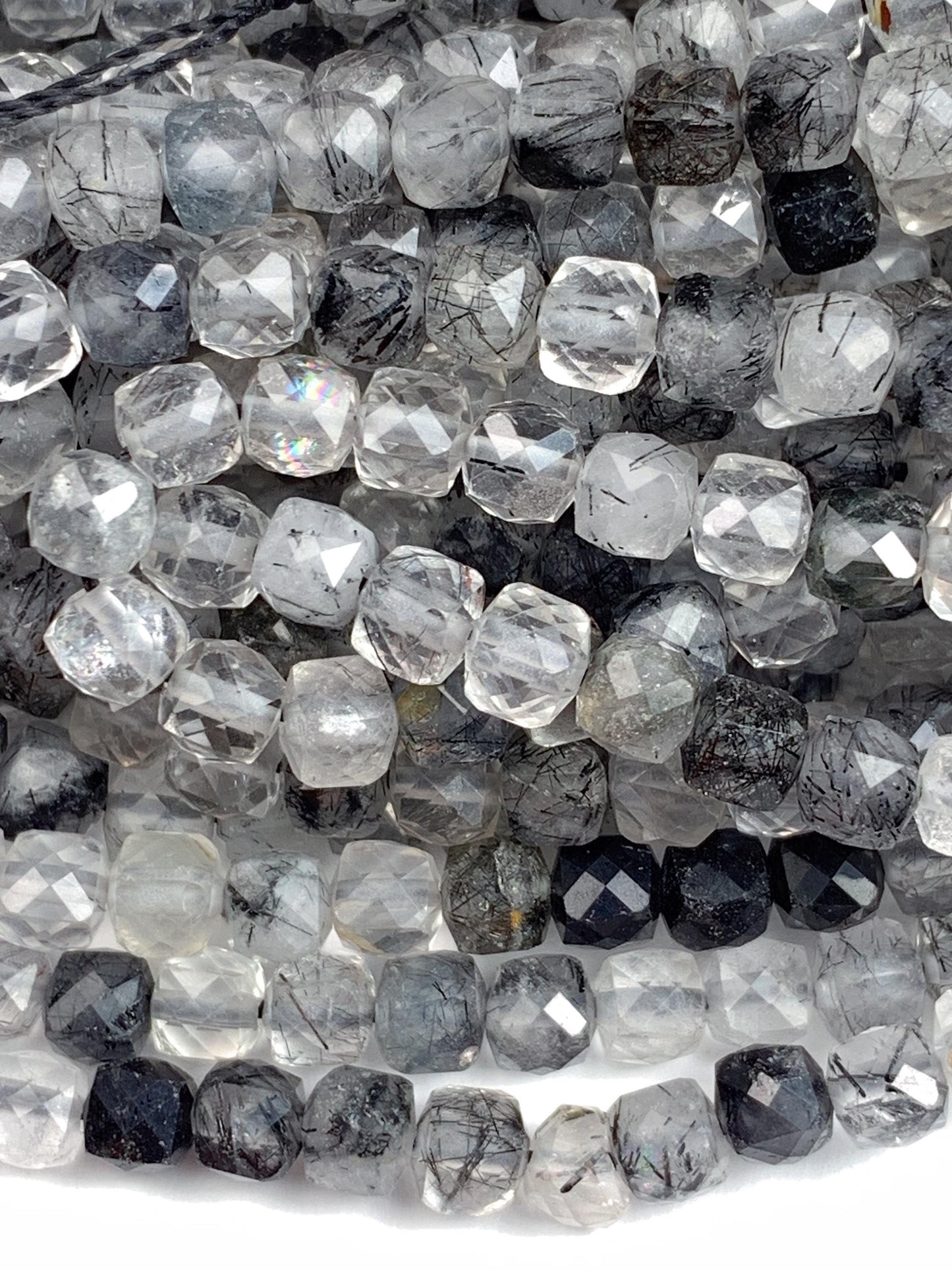 4.5mm AAA Natural Clear Black Rutilated Quartz Faceted Cube Square Beads 15.5 Strand