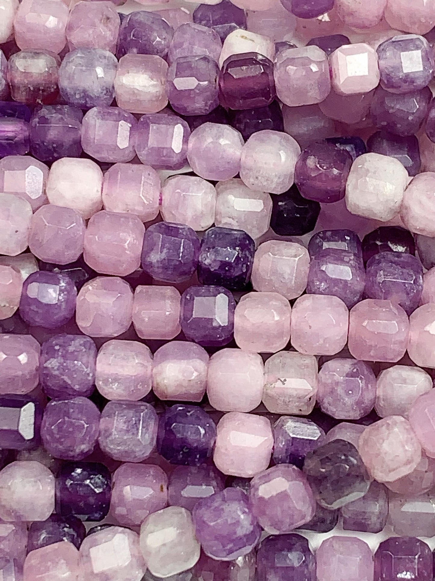 4mm + Genuine Natural Purple Lilac Lepidopite Cube Square Beads 15.5" Strand