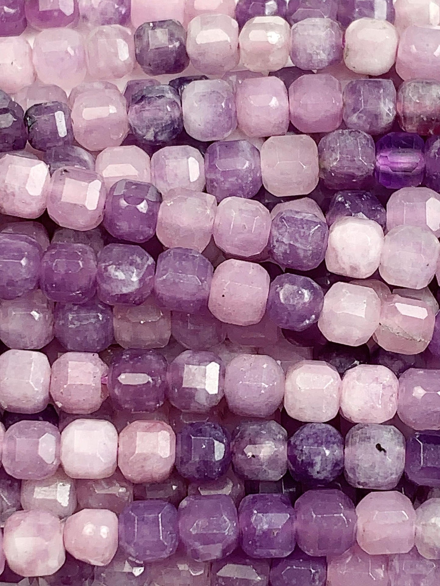 4mm + Genuine Natural Purple Lilac Lepidopite Cube Square Beads 15.5" Strand