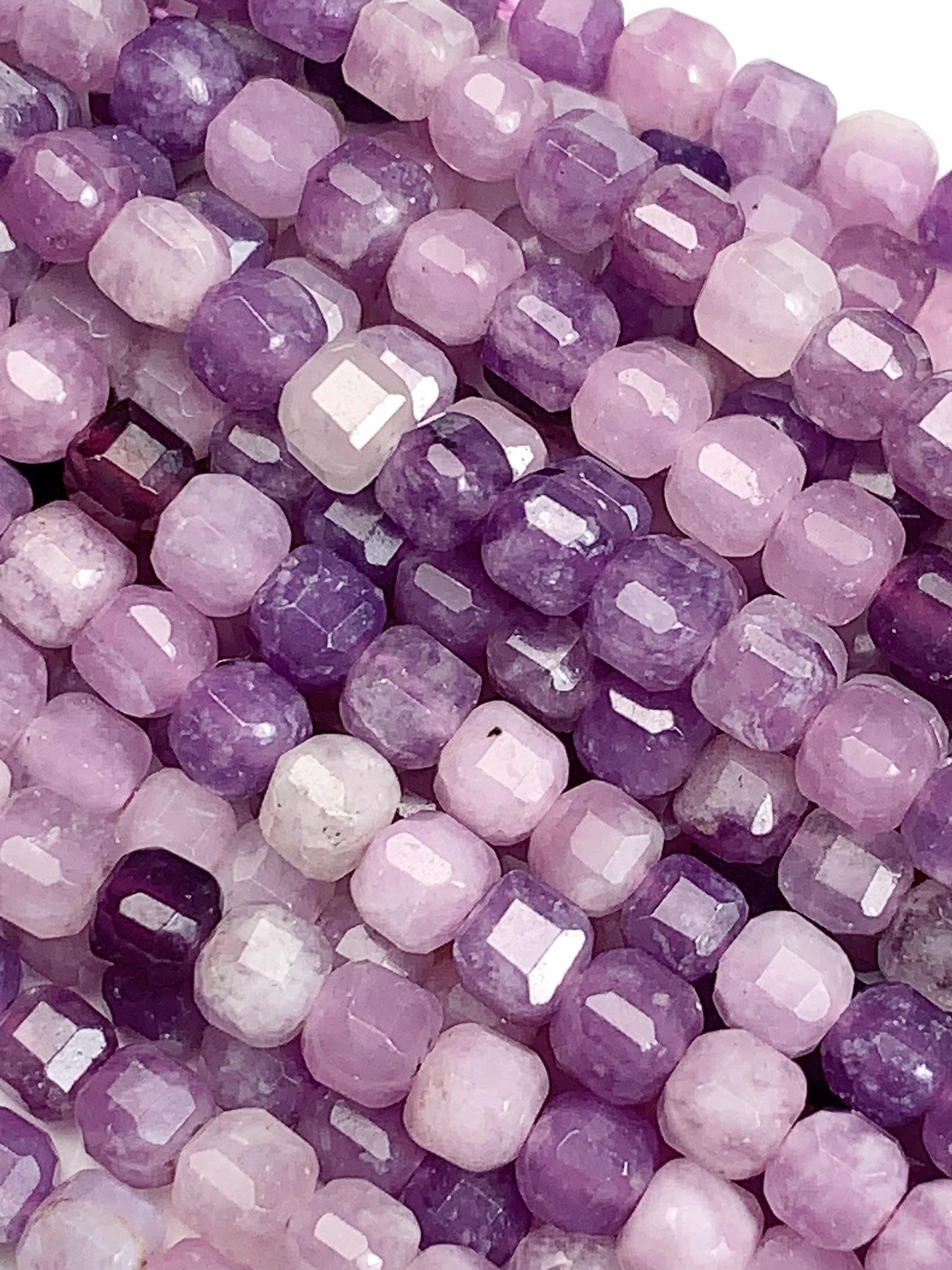 4mm + Genuine Natural Purple Lilac Lepidopite Cube Square Beads 15.5" Strand