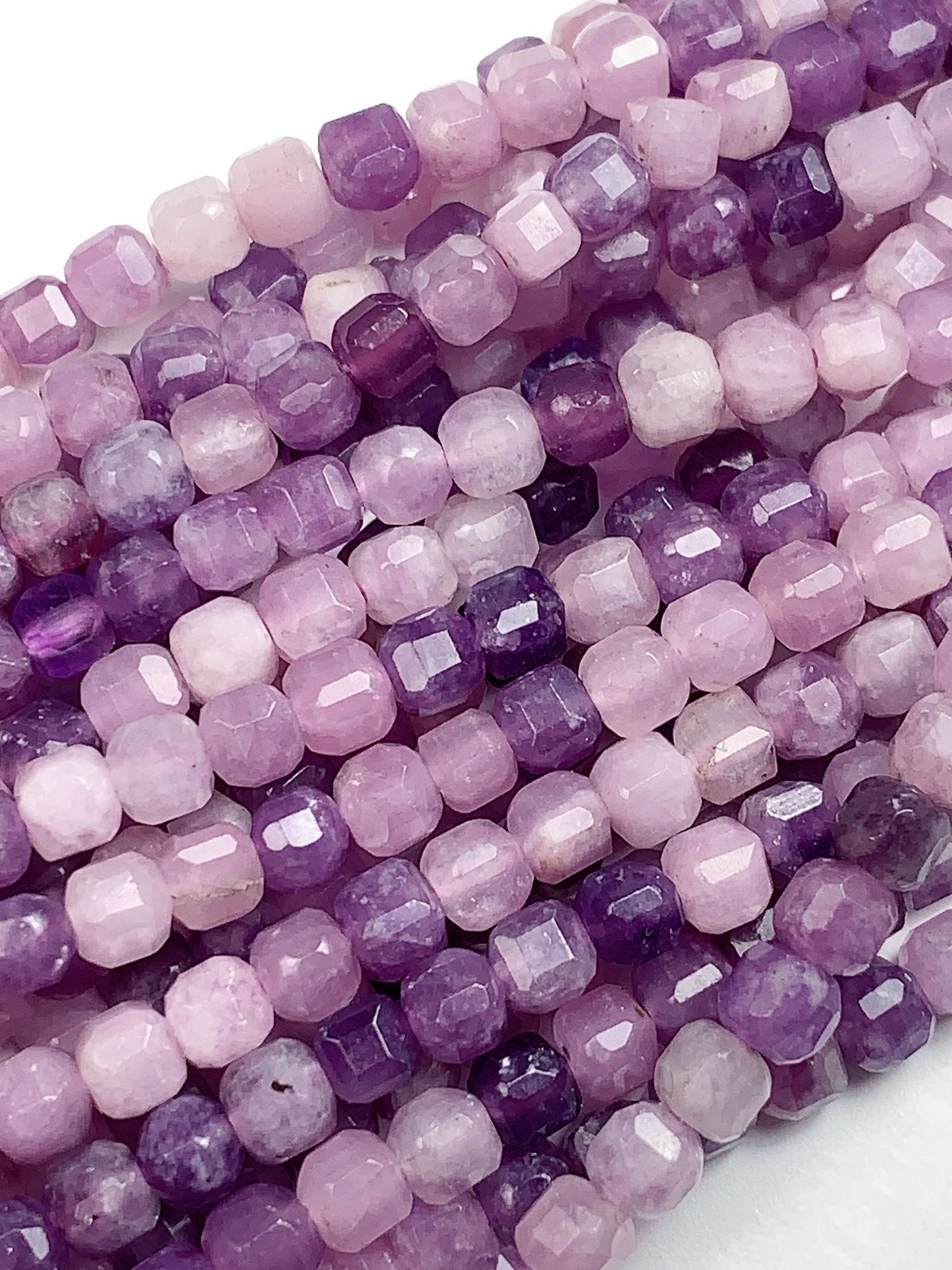 4mm + Genuine Natural Purple Lilac Lepidopite Cube Square Beads 15.5" Strand