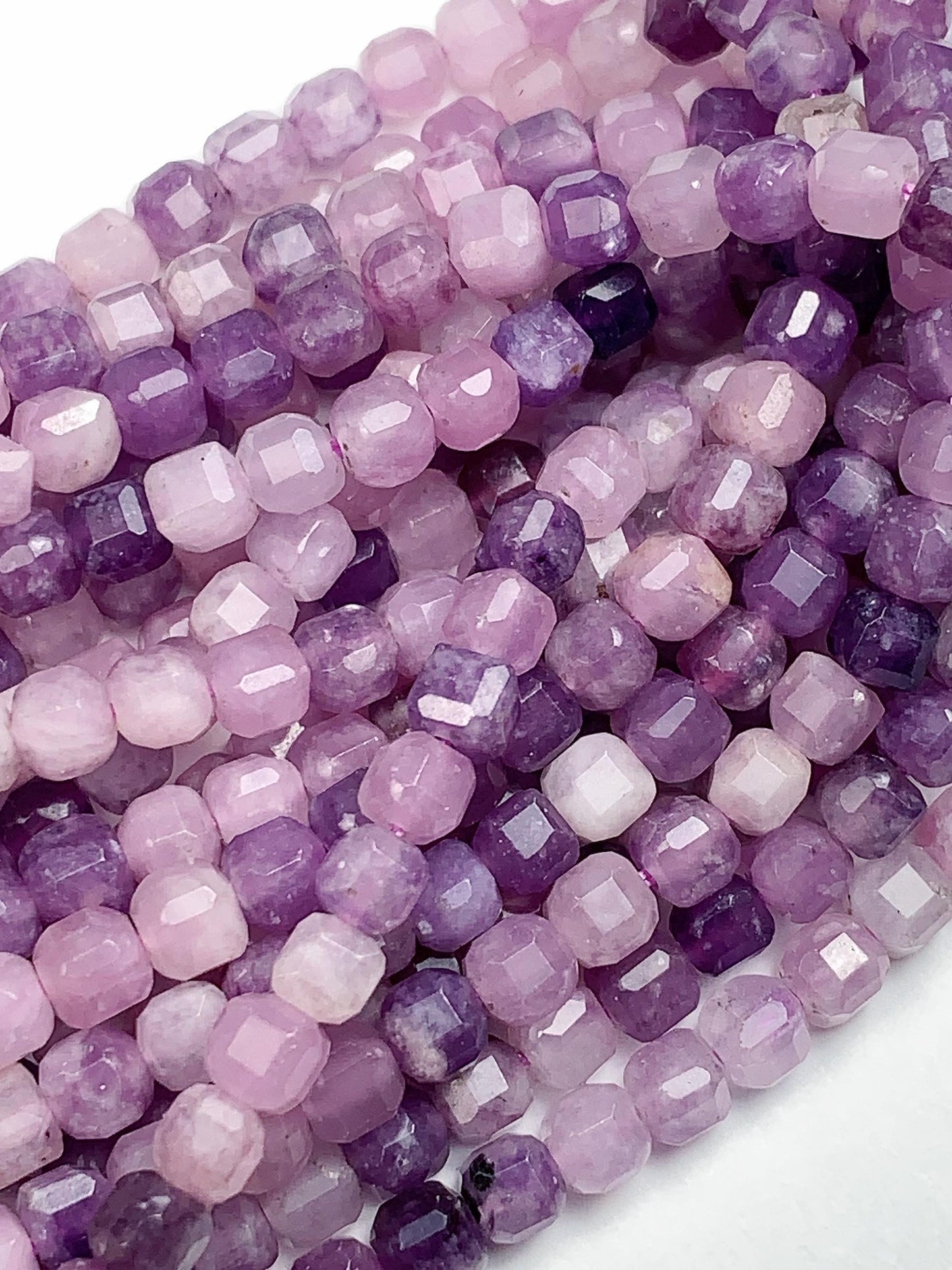 4mm + Genuine Natural Purple Lilac Lepidopite Cube Square Beads 15.5" Strand