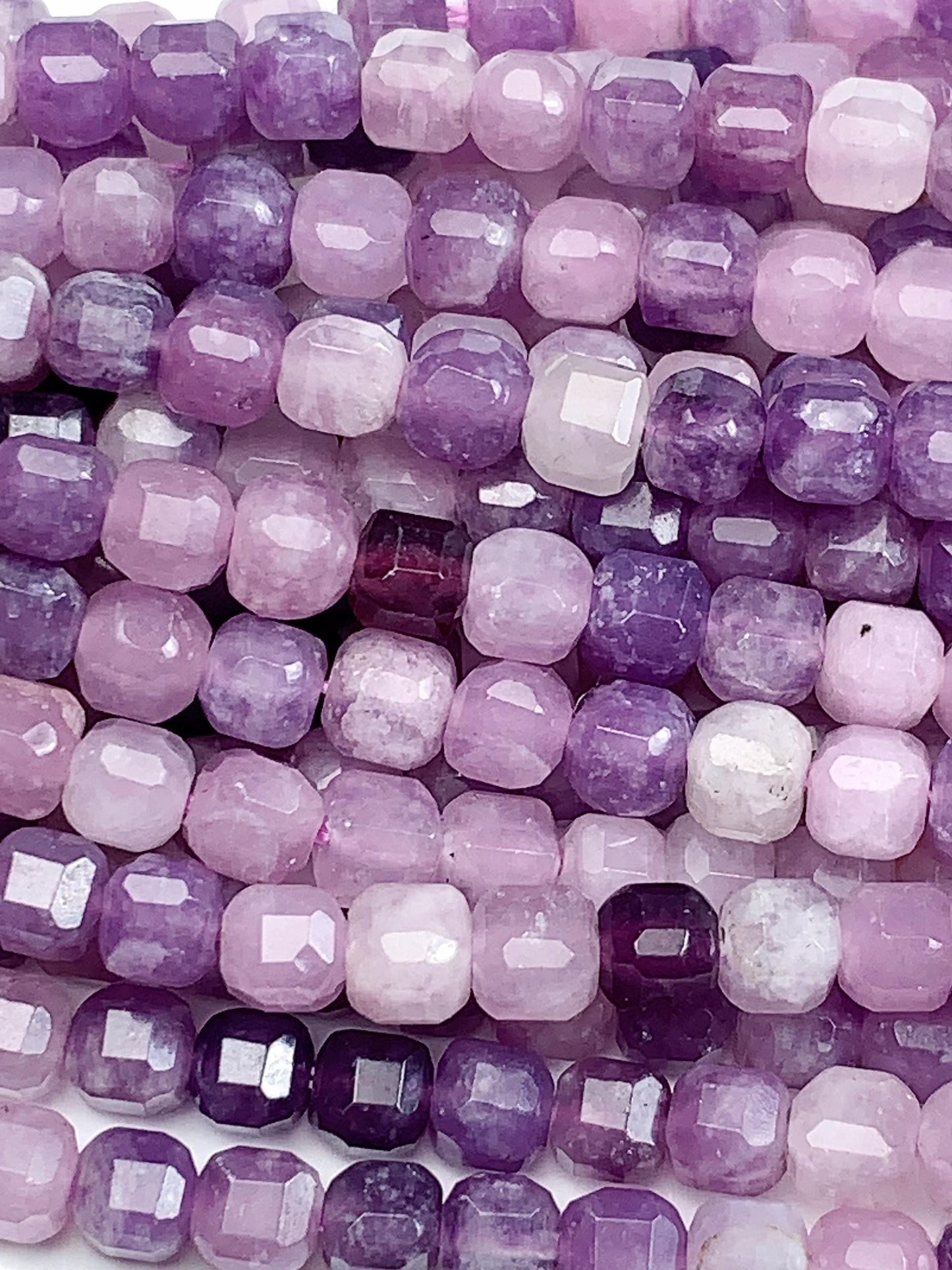 4mm + Genuine Natural Purple Lilac Lepidopite Cube Square Beads 15.5" Strand