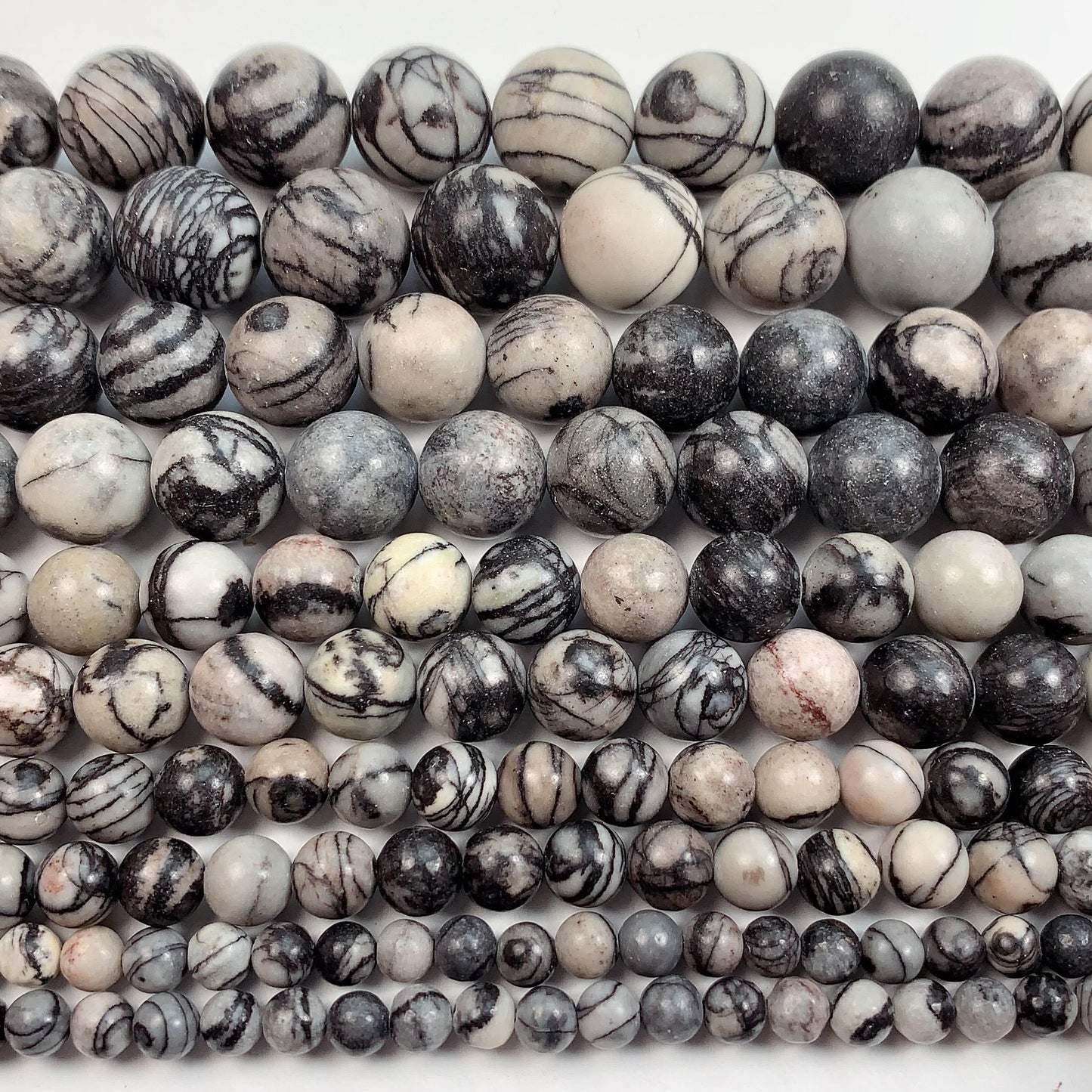 Natural Black Spider Web Jasper Beads: Smooth Round Gemstone Strand