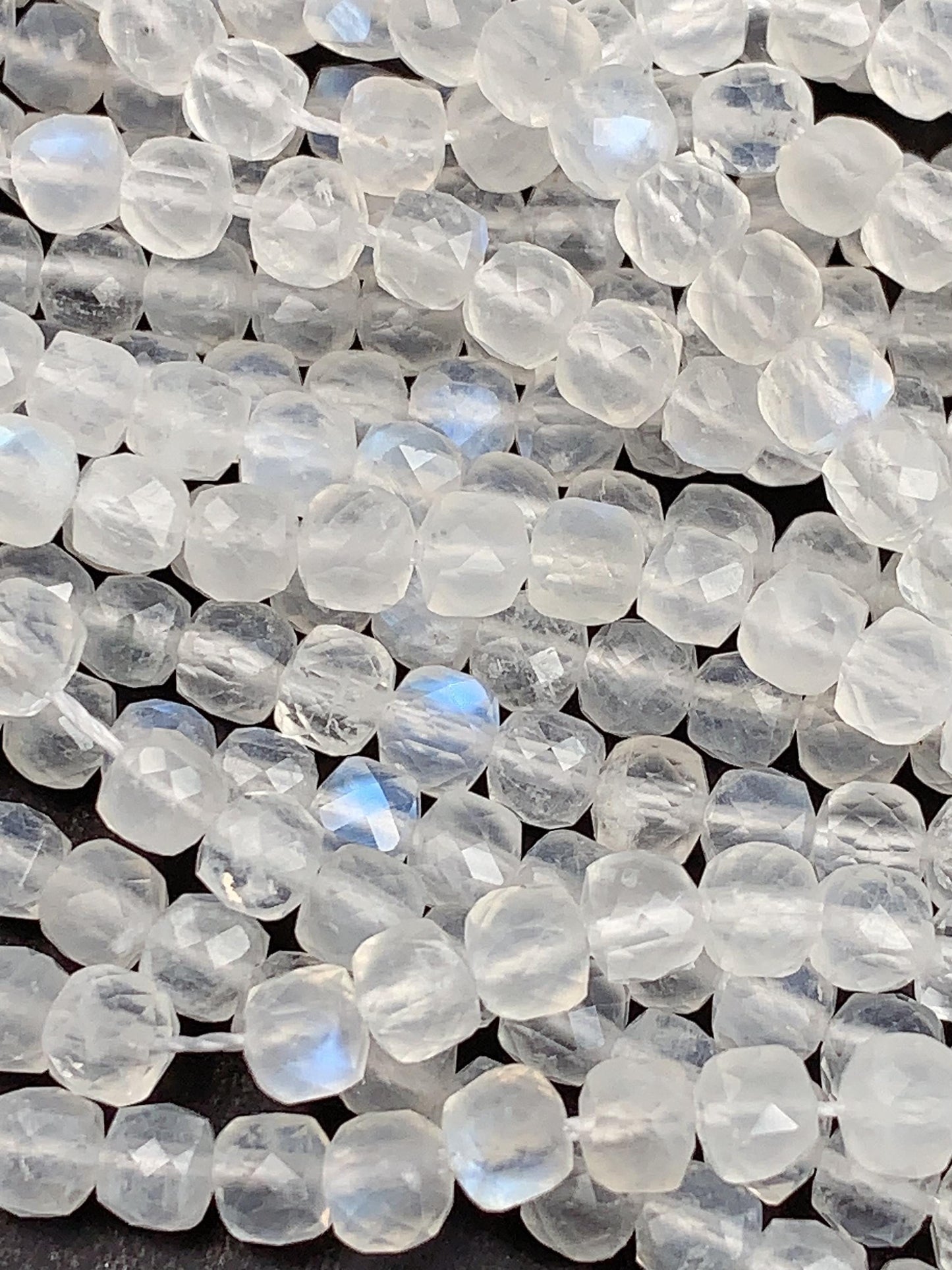 Rainbow Moonstone Beads: 4.5mm Faceted Cube, 15.5" Strand