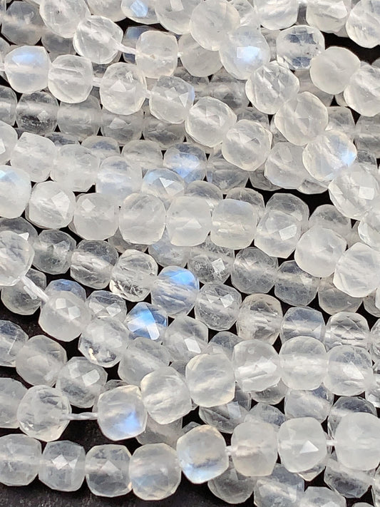 Rainbow Moonstone Beads: 4.5mm Faceted Cube, 15.5" Strand