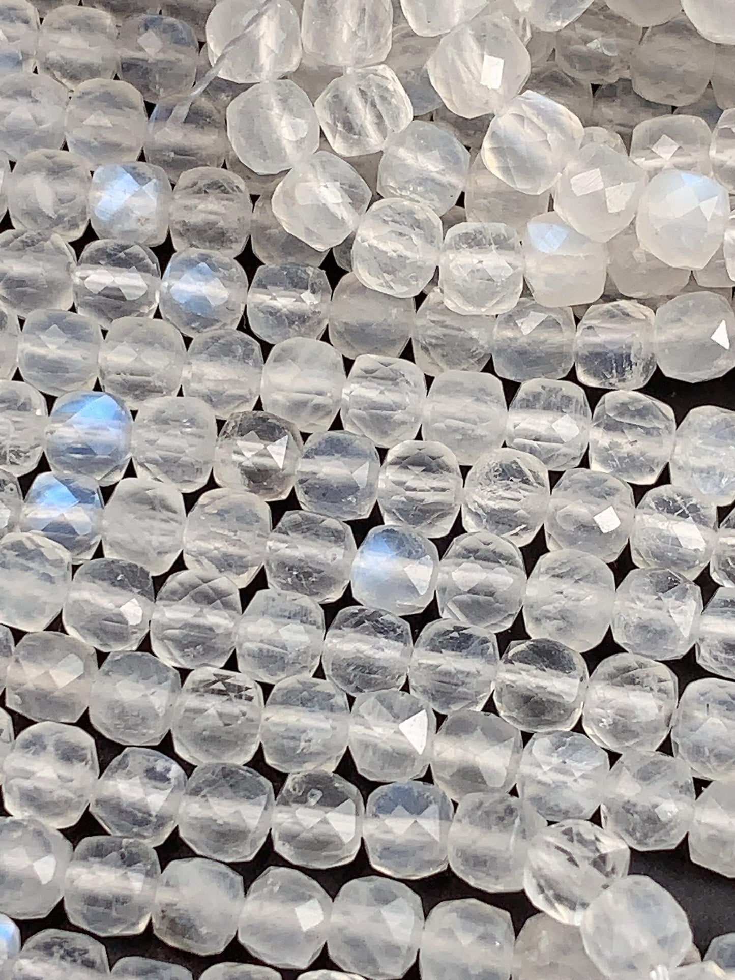 Rainbow Moonstone Beads: 4.5mm Faceted Cube, 15.5" Strand