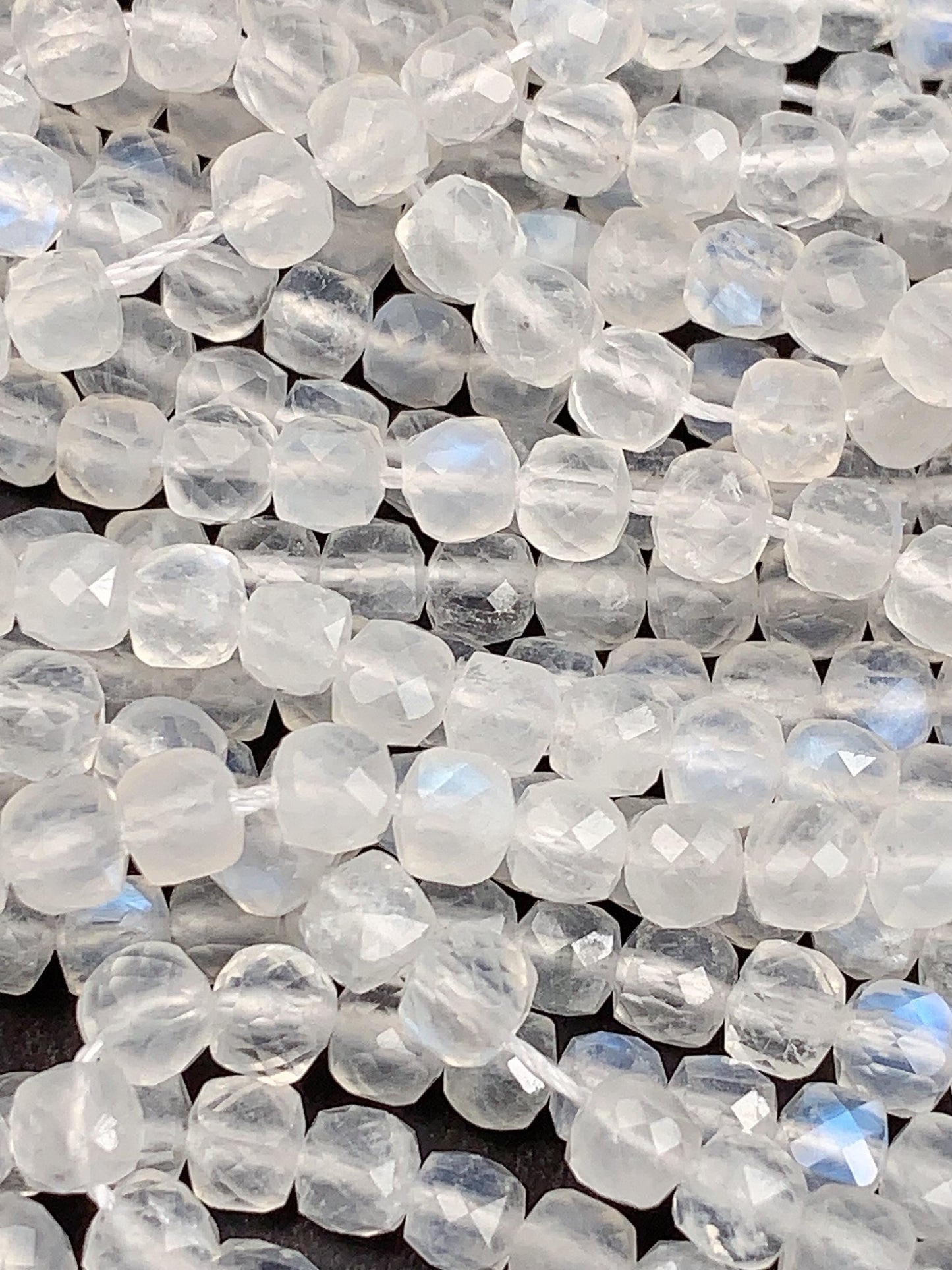 Rainbow Moonstone Beads: 4.5mm Faceted Cube, 15.5" Strand