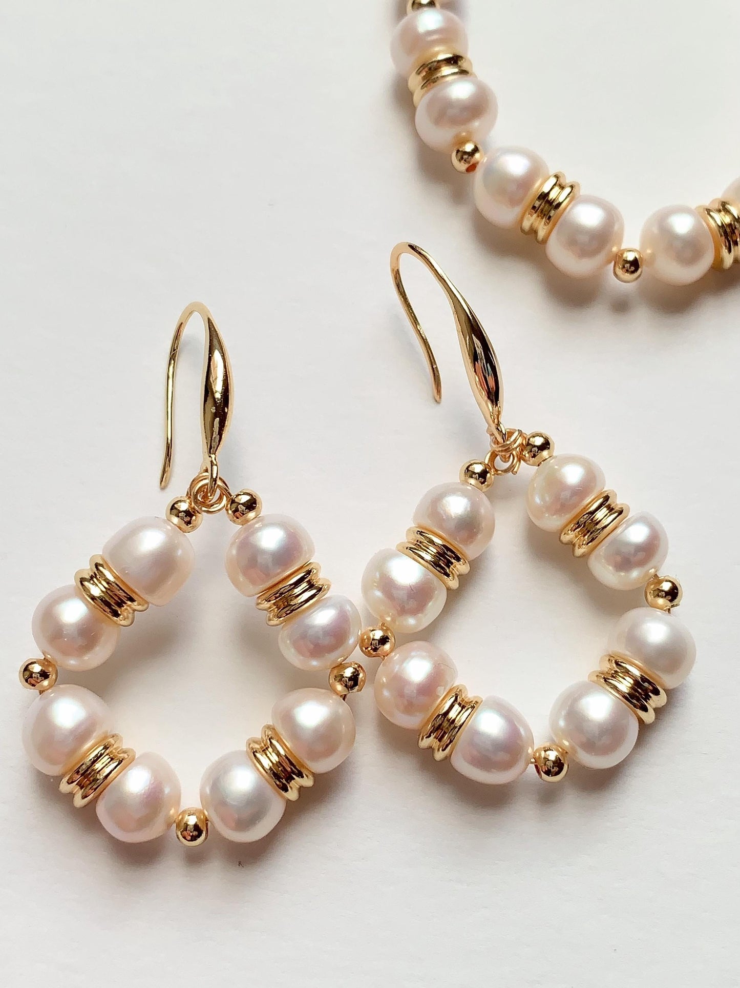 18k Gold Filled Freshwater Pearl Jewelry Set: Necklace, Bracelet & Earrings