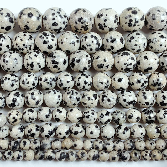 Natural Dalmatian Jasper Beads: Smooth Round Gemstone Strand