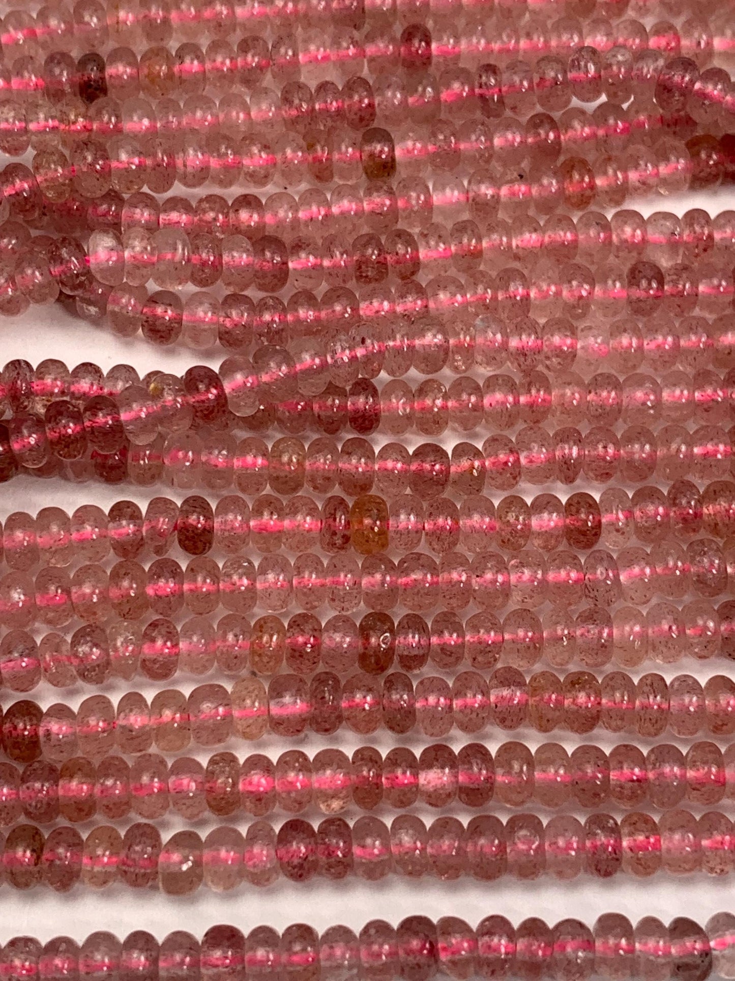 2x4mm Natural Transparent Red Strawberry Quartz Smooth Rondelle Beads 15.5" Strand Gemstone