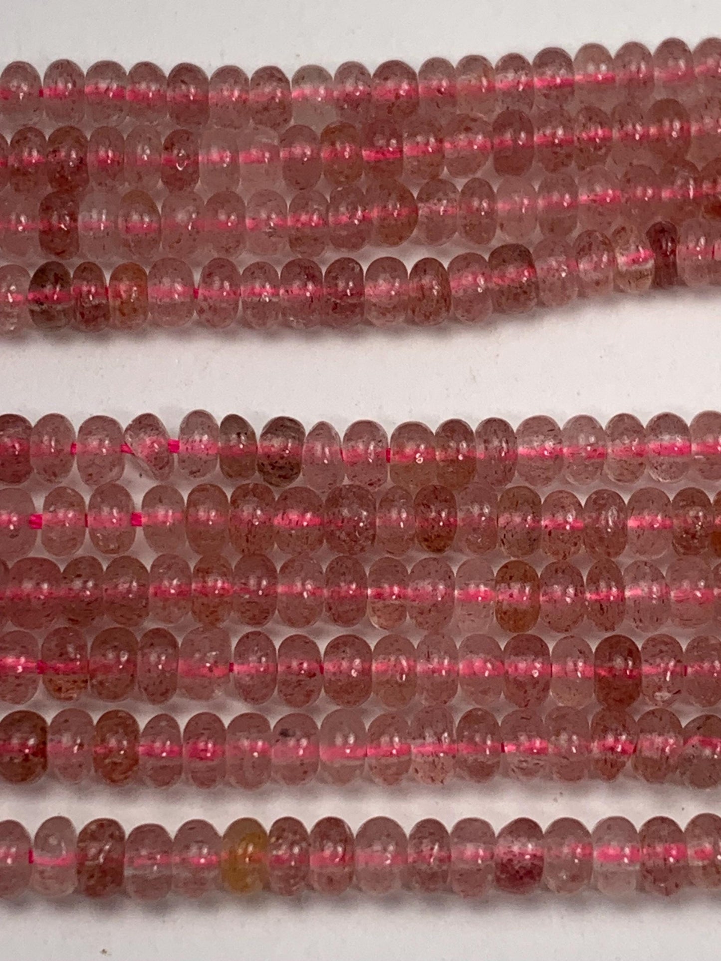 2x4mm Natural Transparent Red Strawberry Quartz Smooth Rondelle Beads 15.5" Strand Gemstone