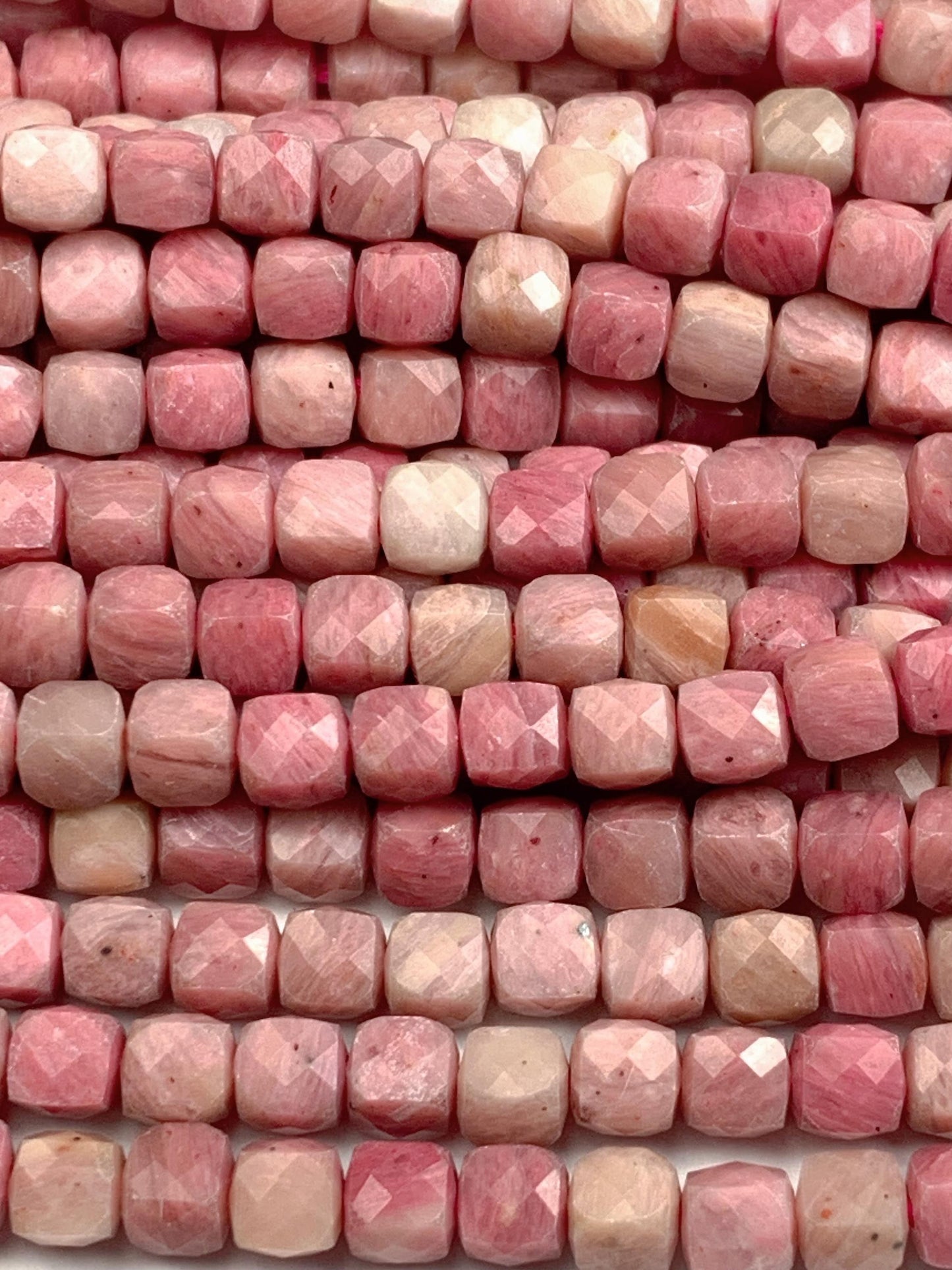 4mm + Genuine Natural Pink Rhodonite Faceted Cube Square Beads 15.5" Strand
